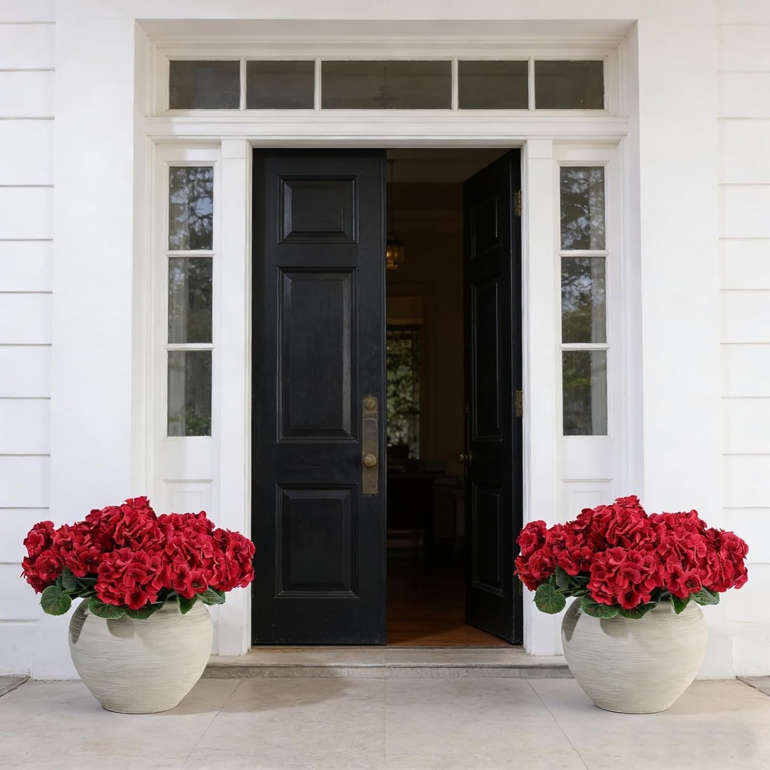 Elegant 6 Bunches of UV Resistant Red Geraniums – Forever Fresh Outdoor Decor