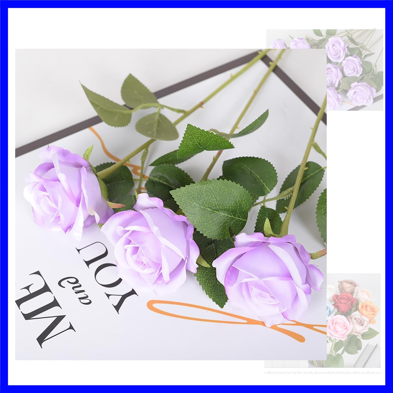 Purple Fake Roses Artificial Flowers 10 Pcs Real Touch Silk Faux Roses with L…