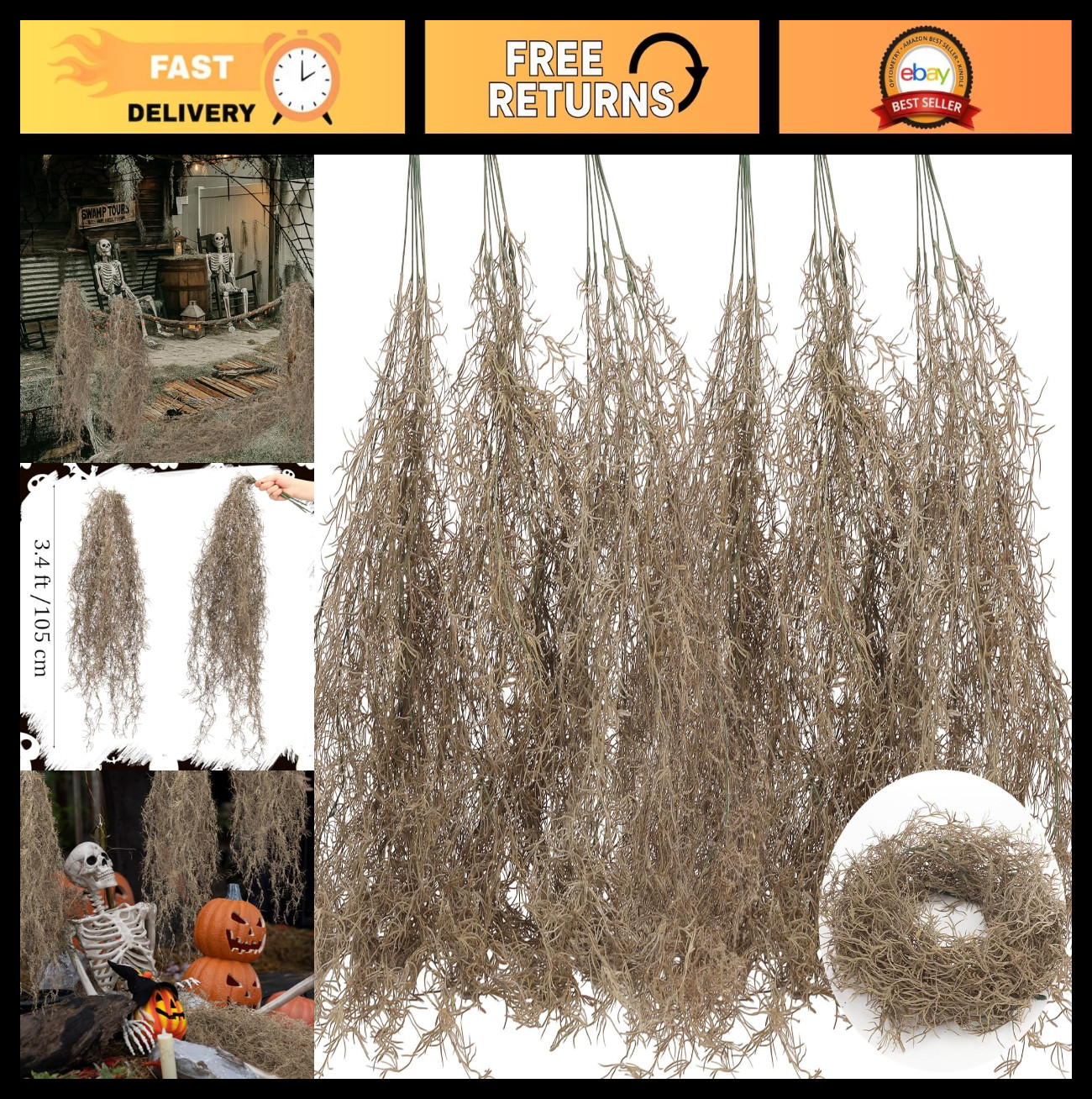 41” Fake Spanish Moss Hanging Plants – Faux Succulent Vines for Home Decor, 24