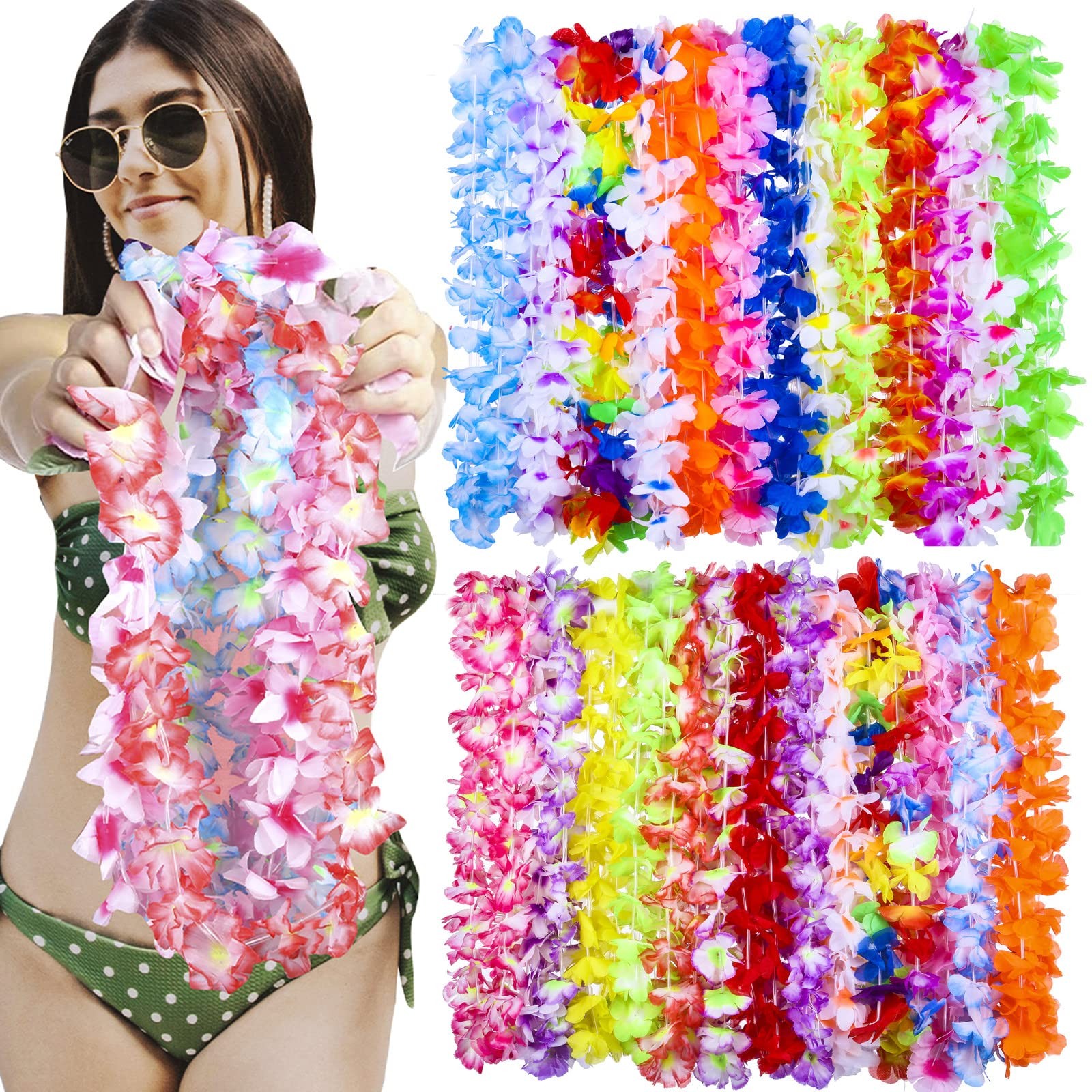 100 Pcs Hawaiian Leis Colorful Flower Necklace for Luau Party Favors Beach