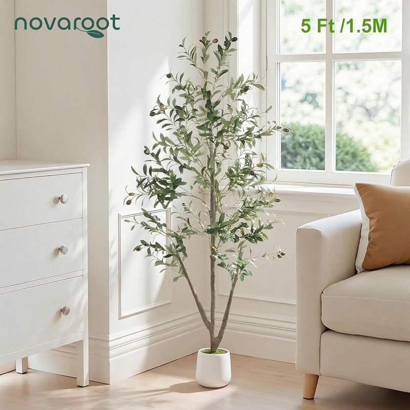 Artificial Olive Tree Indoor Plant W/ Moss Fairy Lights Low Maintenance Decor US