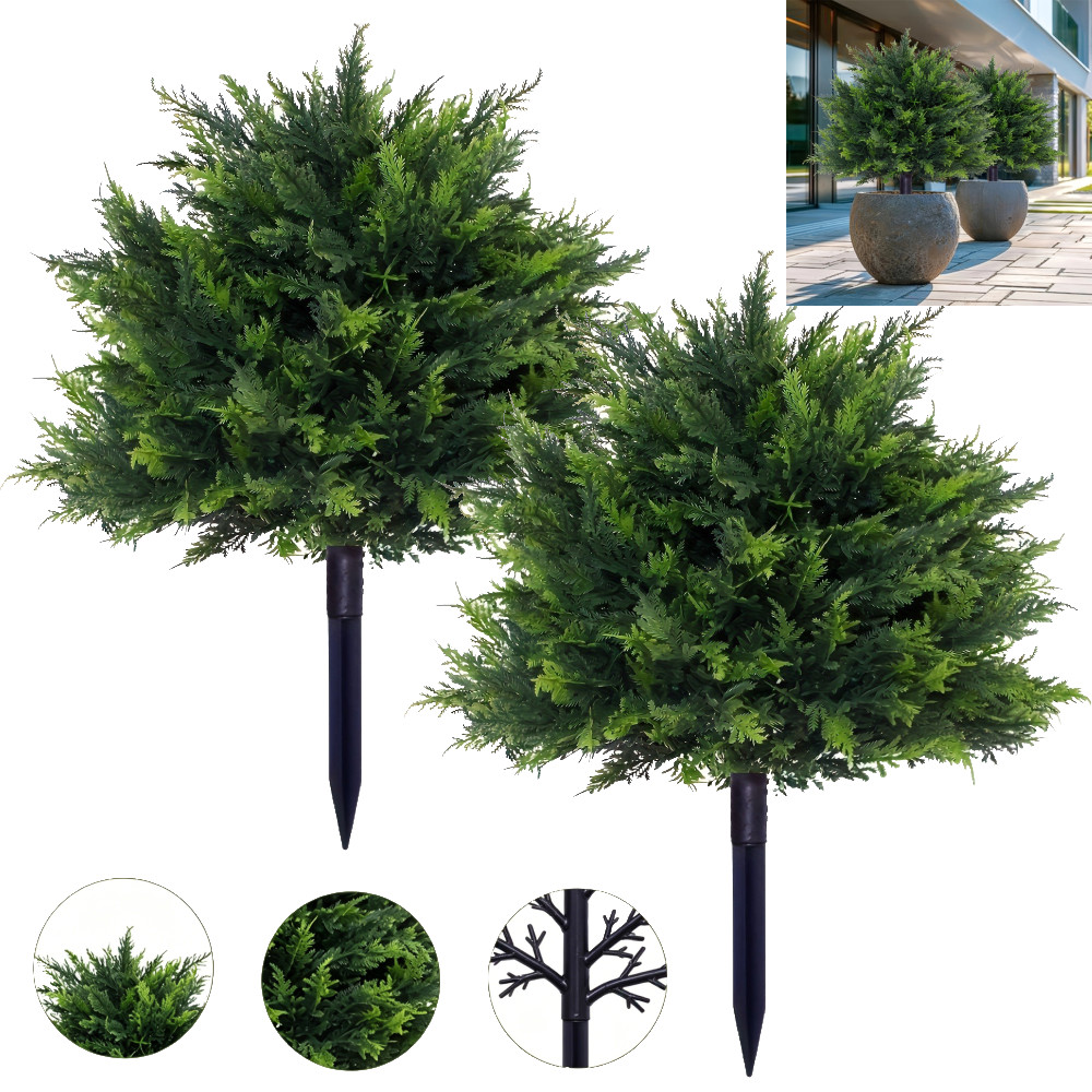 2Pcs 23.6″ Faux Cypress Topiary Tree Artificial for Indoor Outdoor Garden Decor