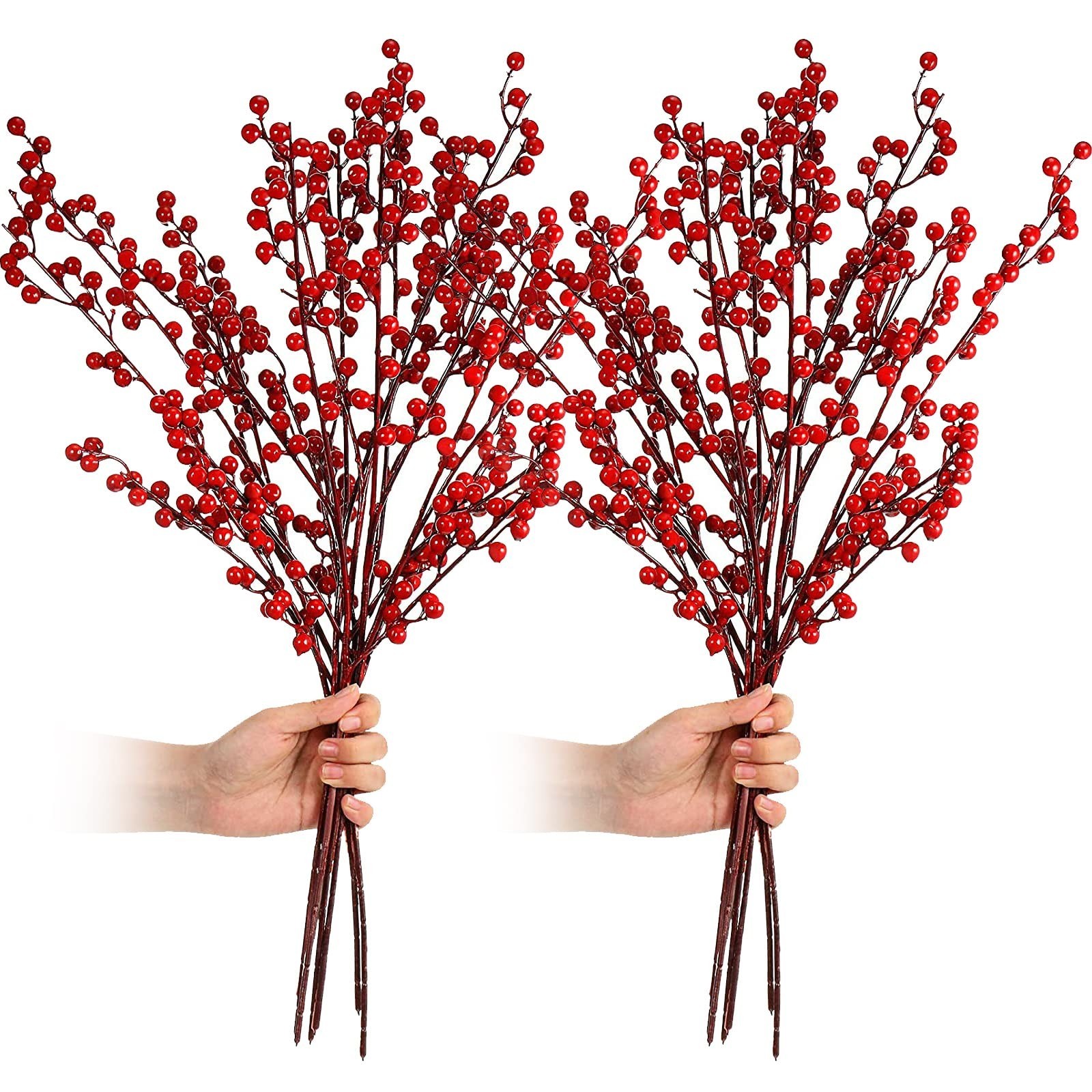 Artificial Red Berry Stems 21.6″ Christmas Decor, Holly Branches, 16 Pcs