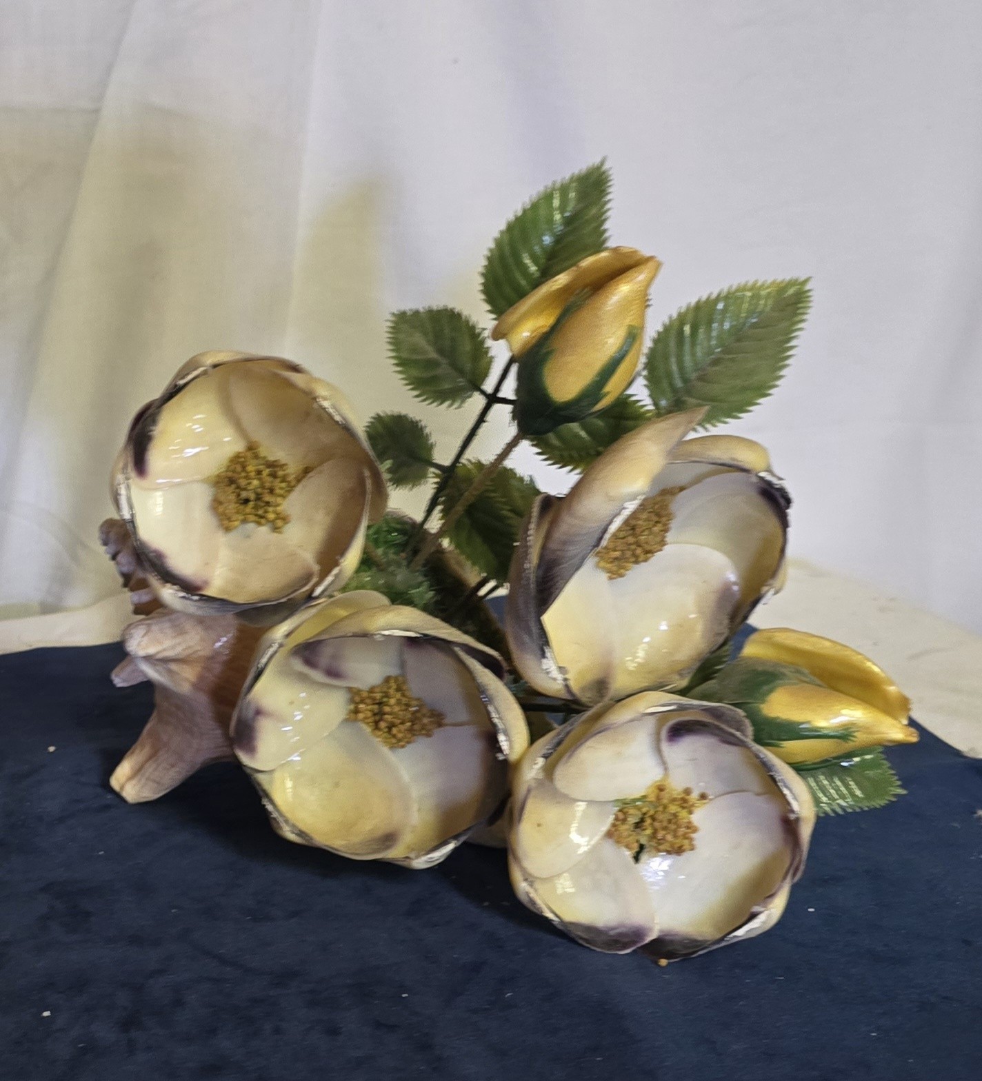 Sea ShellFloral Arrangement Flower Bouquet Bunch – Cream, Purple & Green