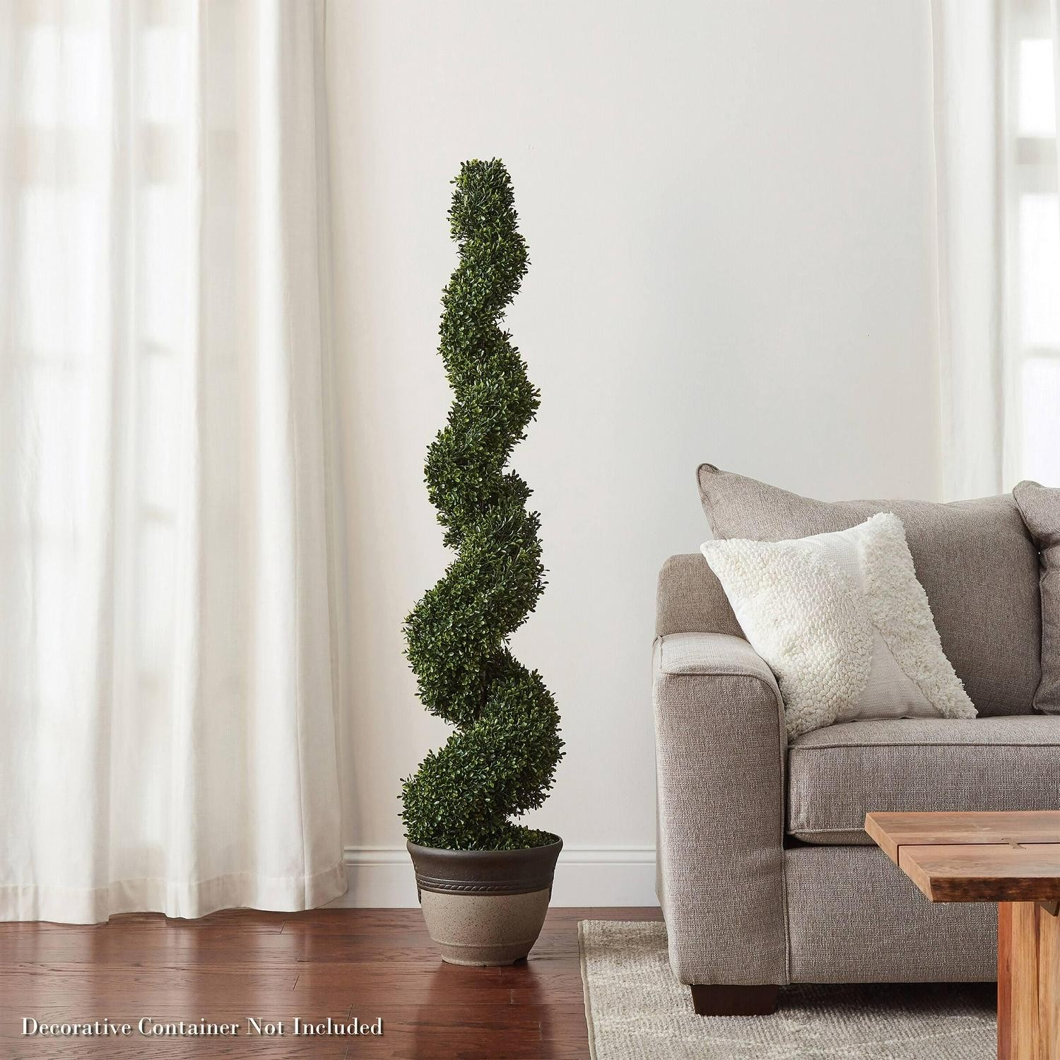 Spiral Topiary Arrangement And Weighted Pot – Faux Boxwood