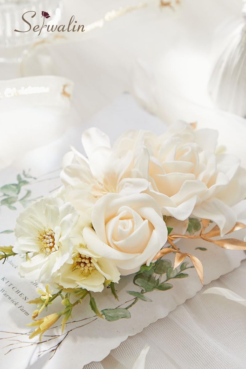Champagne Floral Shoulder Corsages, Girl/Mother Prom Corsages Décor, Set of 2…