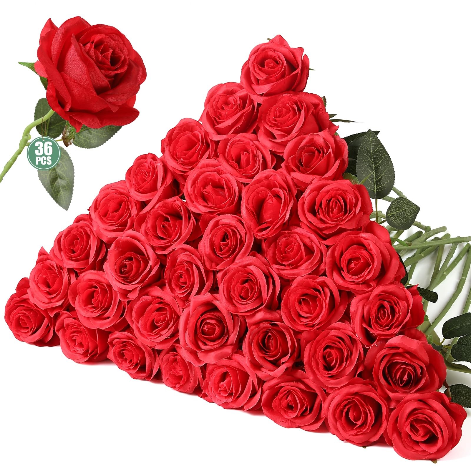 36 Pcs Roses Artificial Flowers in Bulk, Realistic Long Stem Fake Silk Roses …