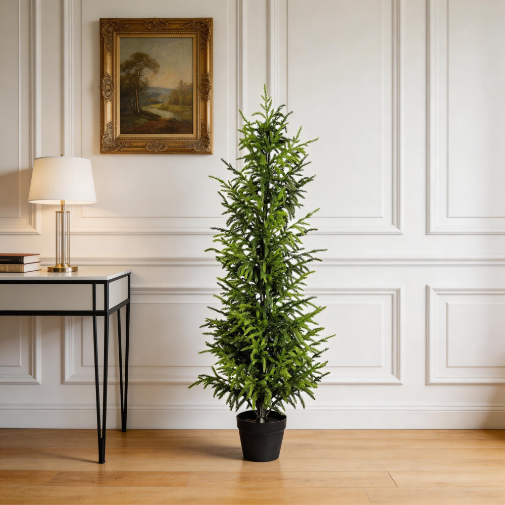 4′ Artificial Real Touch Pine Tree in Black Plastic Pot, 2pc/set