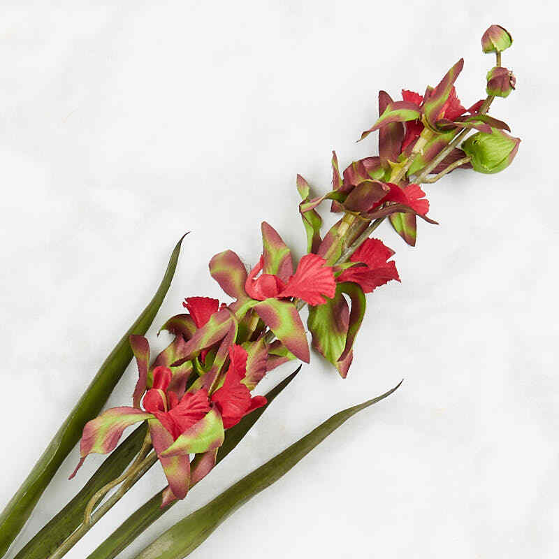 Poly Silk Tropical Red and Green Orchid Stem