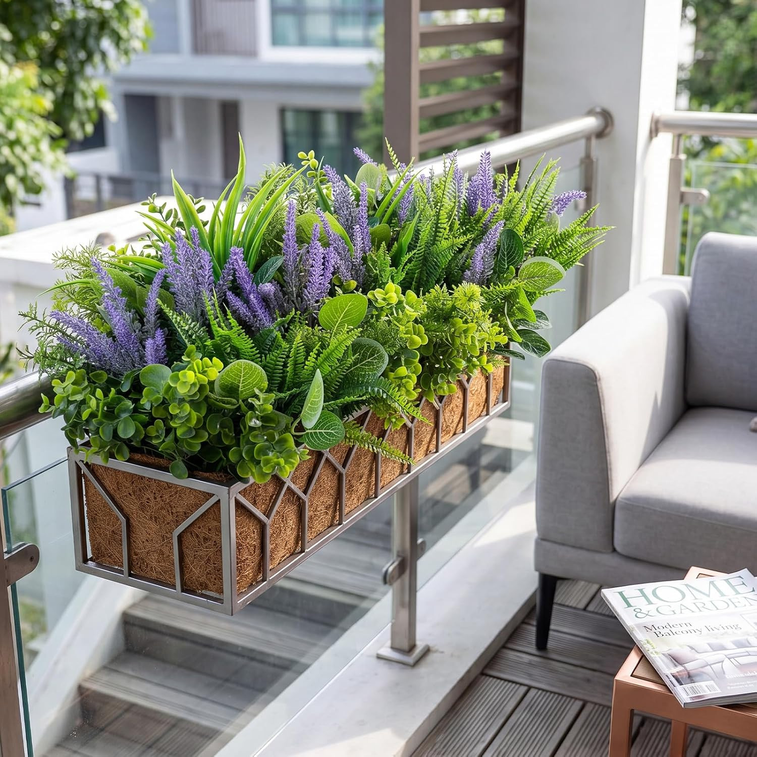 24 Pcs UV Resistant Faux Plants for Outdoor Window Box & Patio Decor