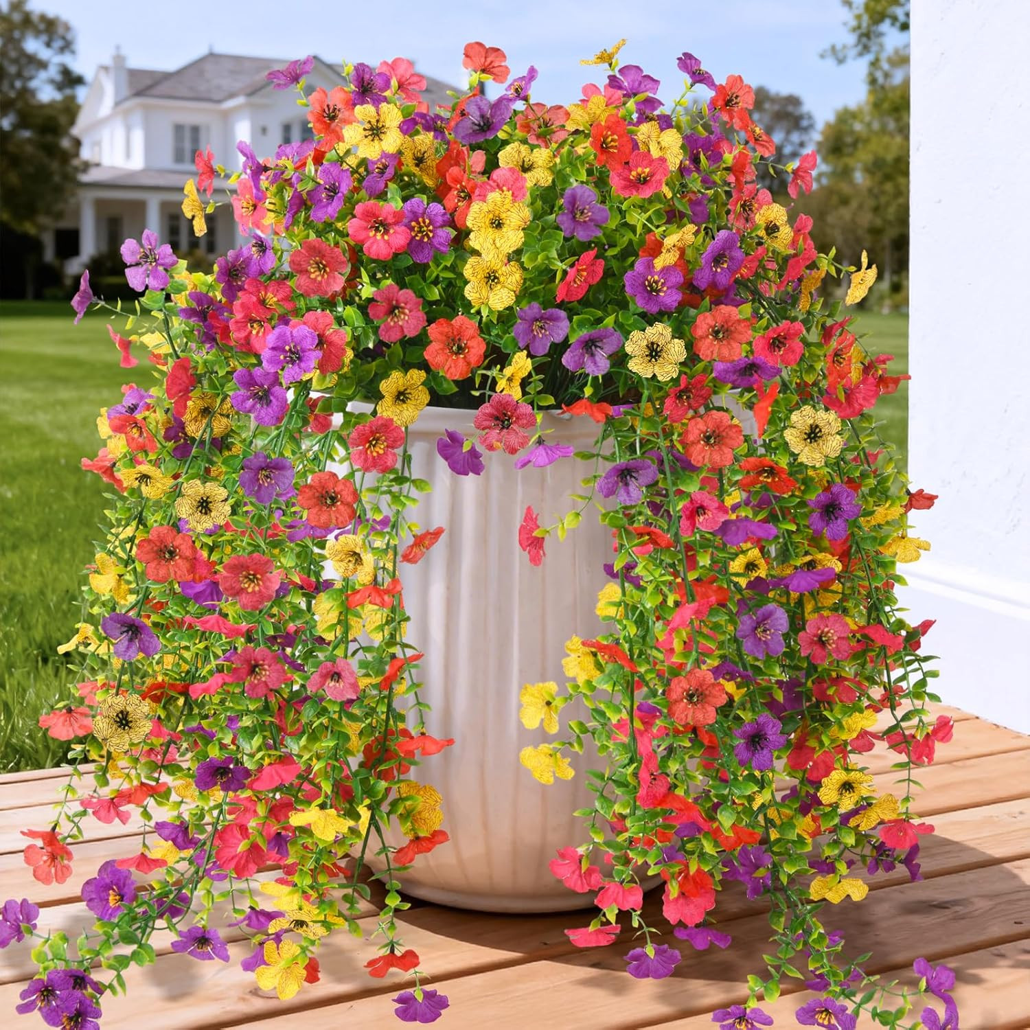 Artificial Hanging Flowers for Outdoors, 2 Pcs Fake Hanging Plants Spring