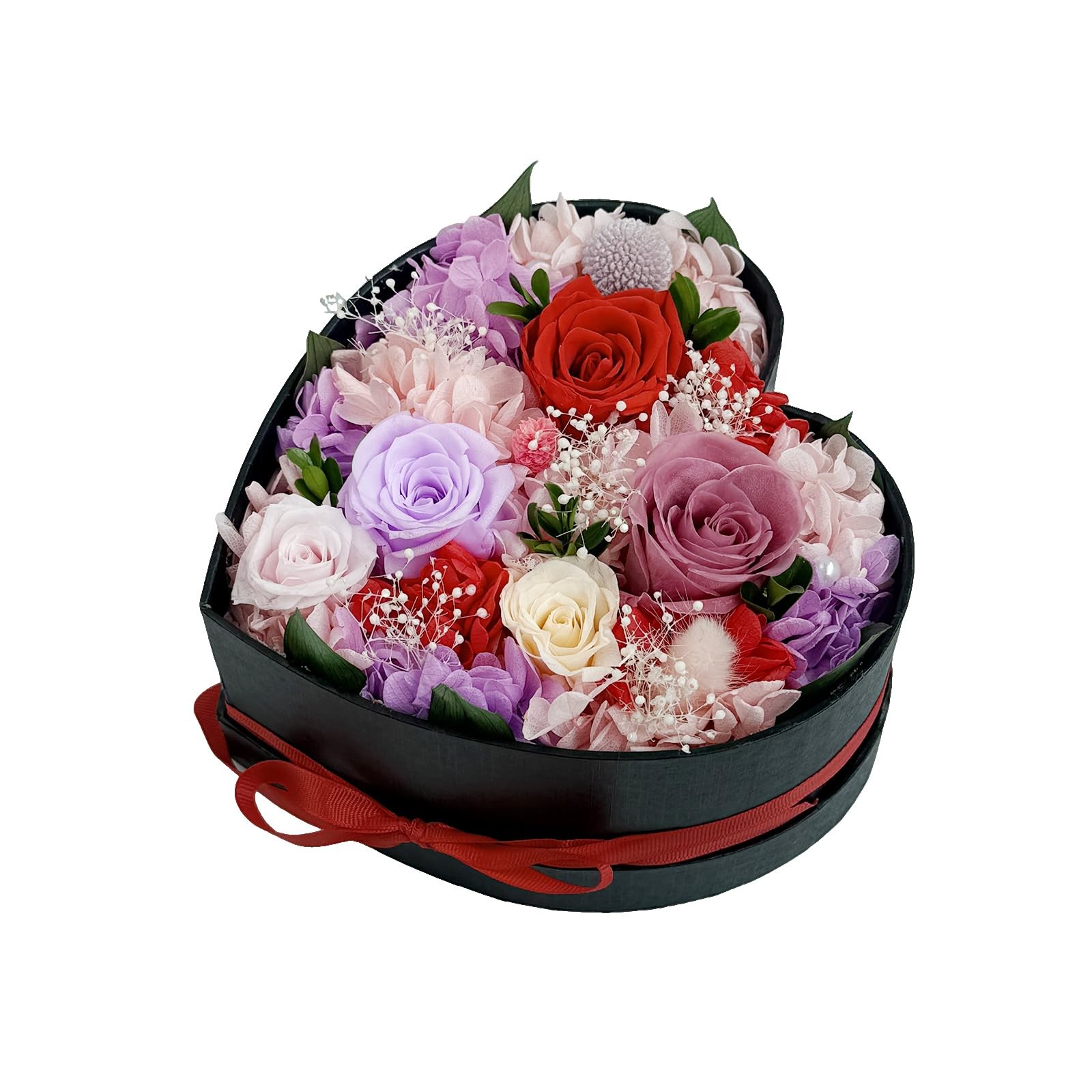 Preserved Roses Heart Shape Box Valentines Day Gift For Her Flowers Red Multi