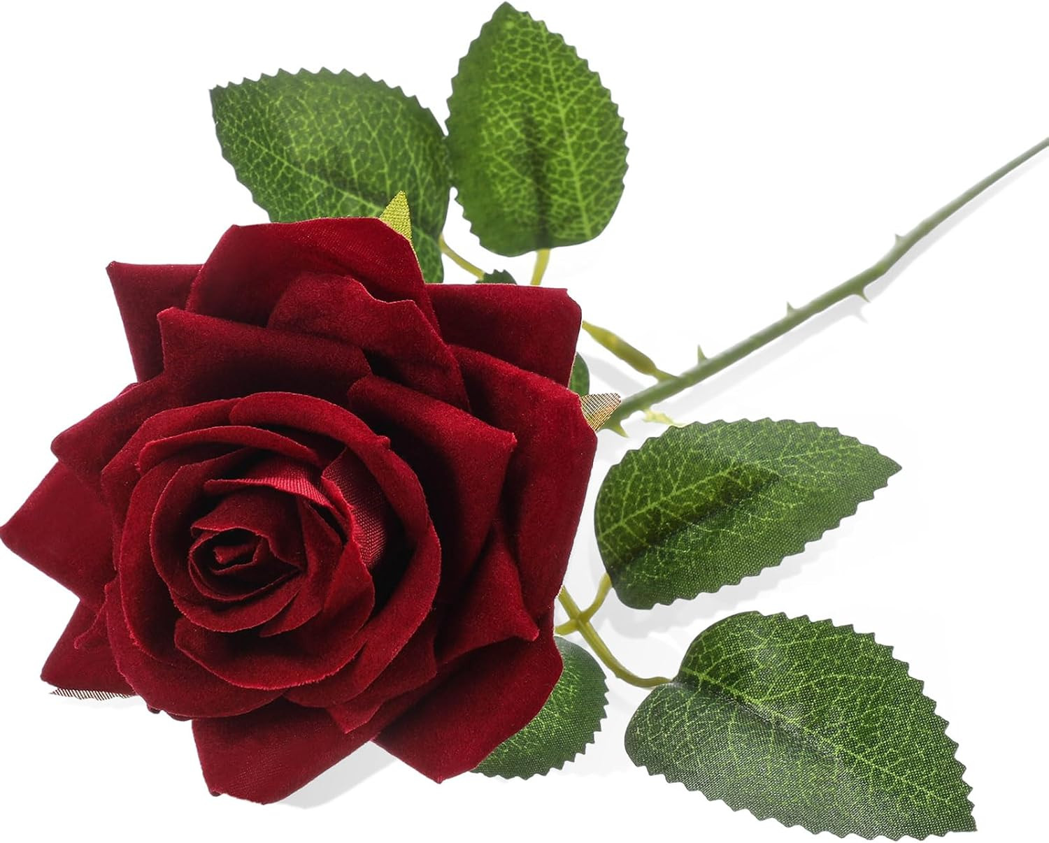 Velvet Single Roses Red Artificial Flowers, Fake Silk Rose Faux Look Real Floral