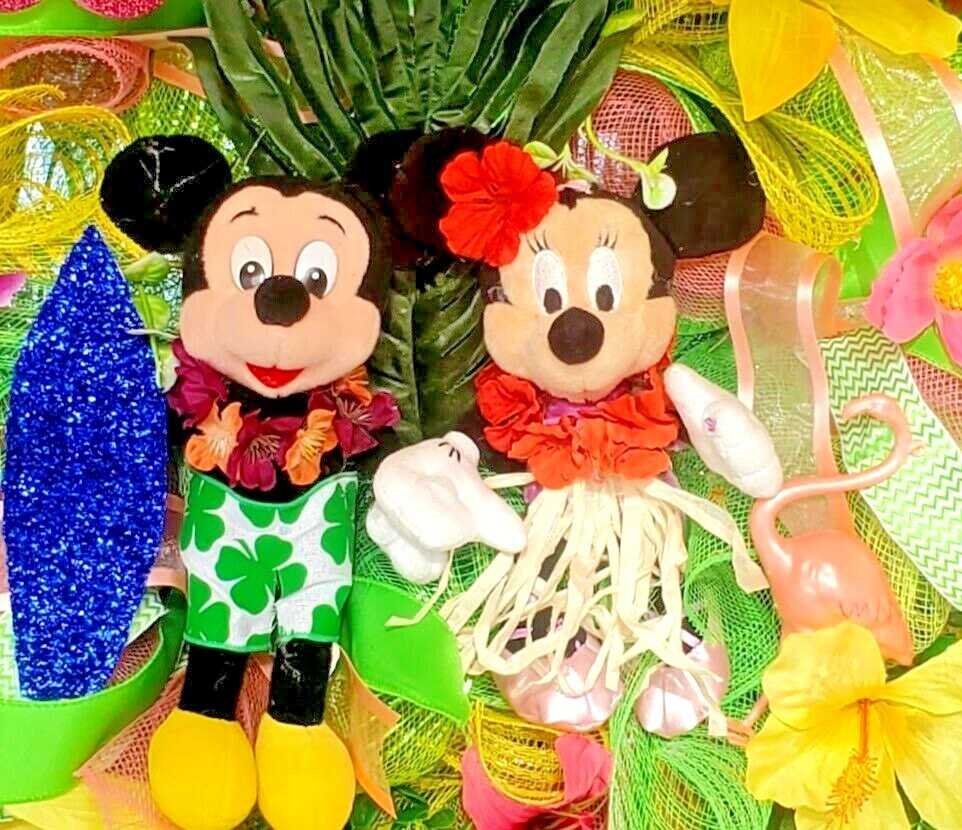 Large Handmade Mickey and Minnie Mouse Summer Front Door Wreath Deco Mesh Decor