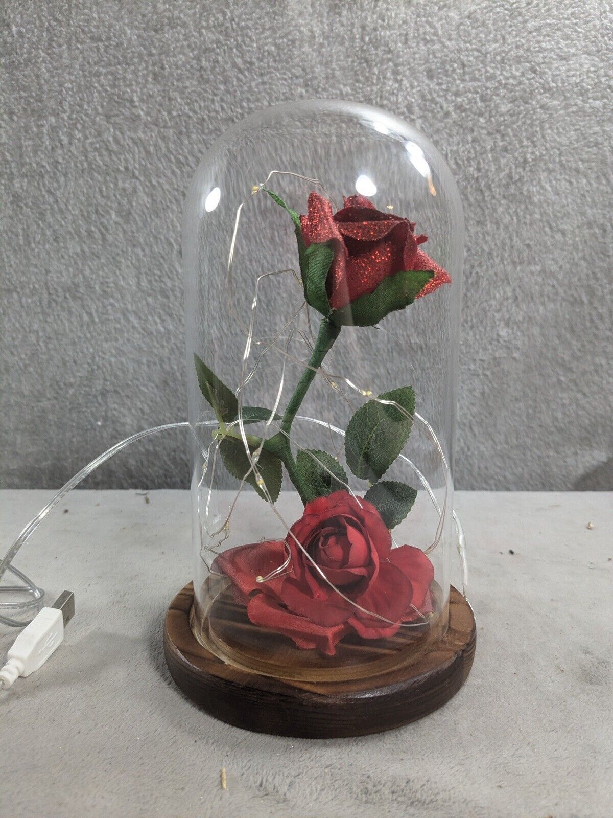 Forever Rose Flower in Dome Glass Fairy LED Light Valentine’s Day Birthday Gift