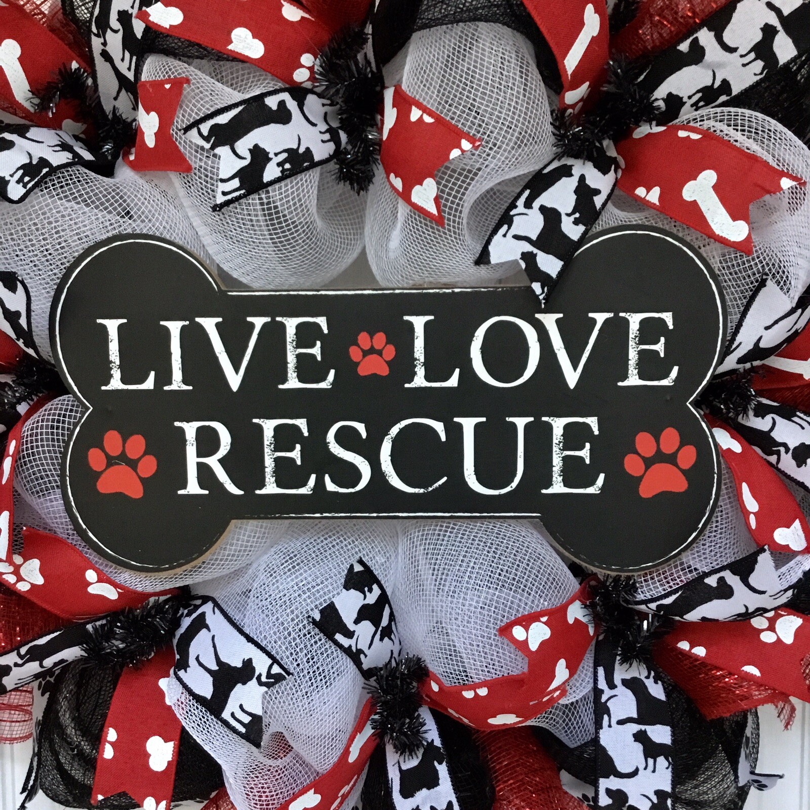 Live Love Rescue Dog Or Pet Door Wreath Handmade Deco Mesh