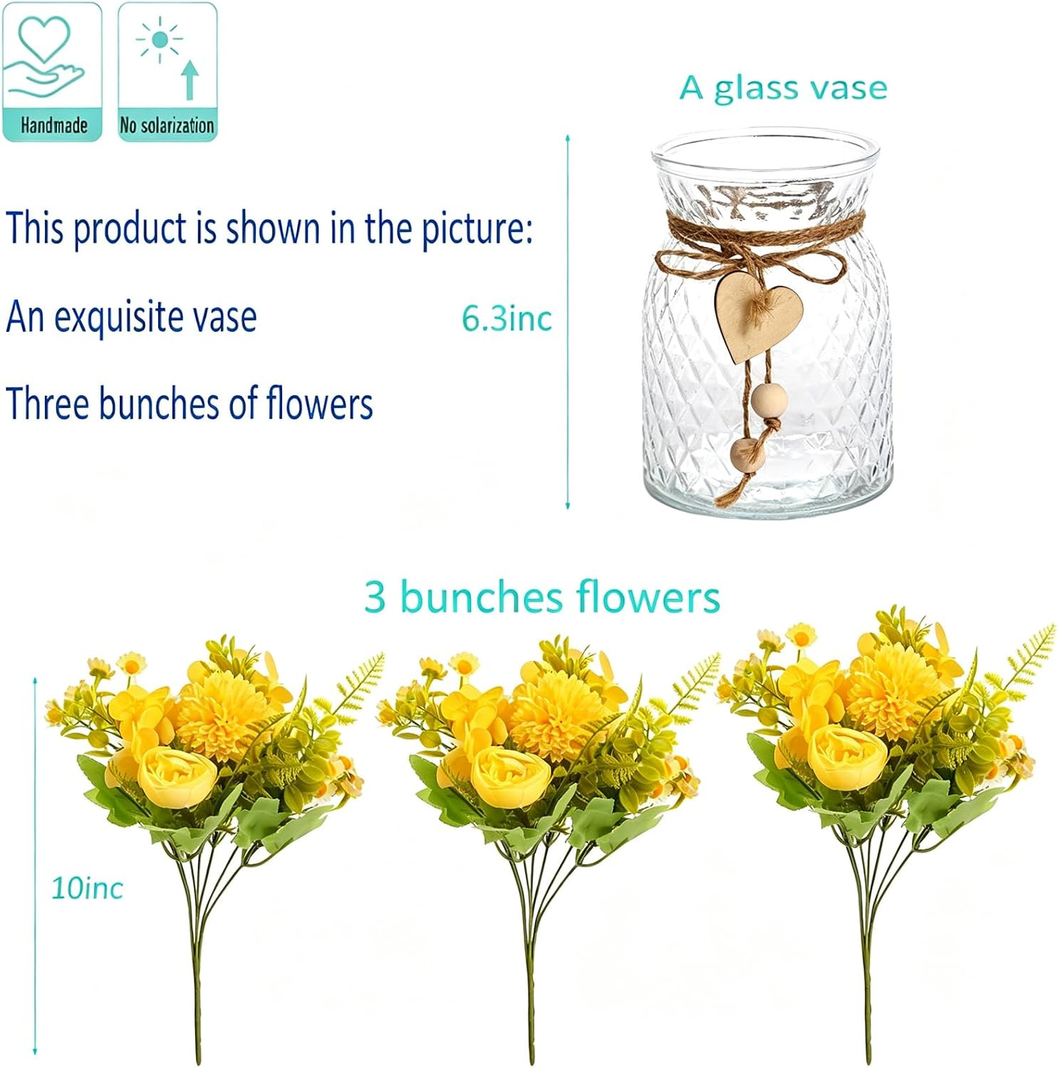 Yellow Faux Flower Arrangement with Vase – Silk Peony & Hydrangeas Centerpiece