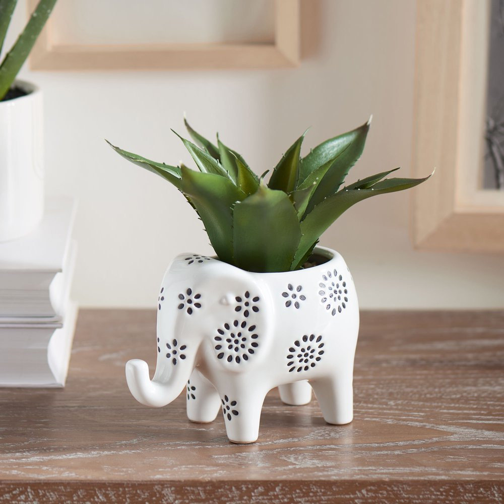 Artificial Agave Plant in Elephant White Cerarmic Planter Vessel Home Decor