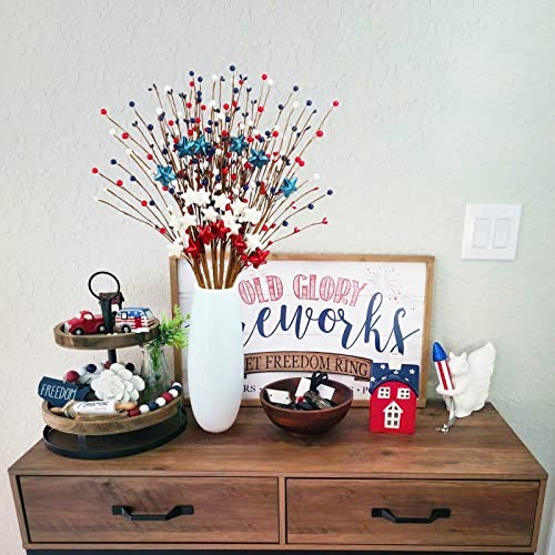 6pcs Patriotic Artificial Berry Stem, 27“ Red White Blue Berries Picks for