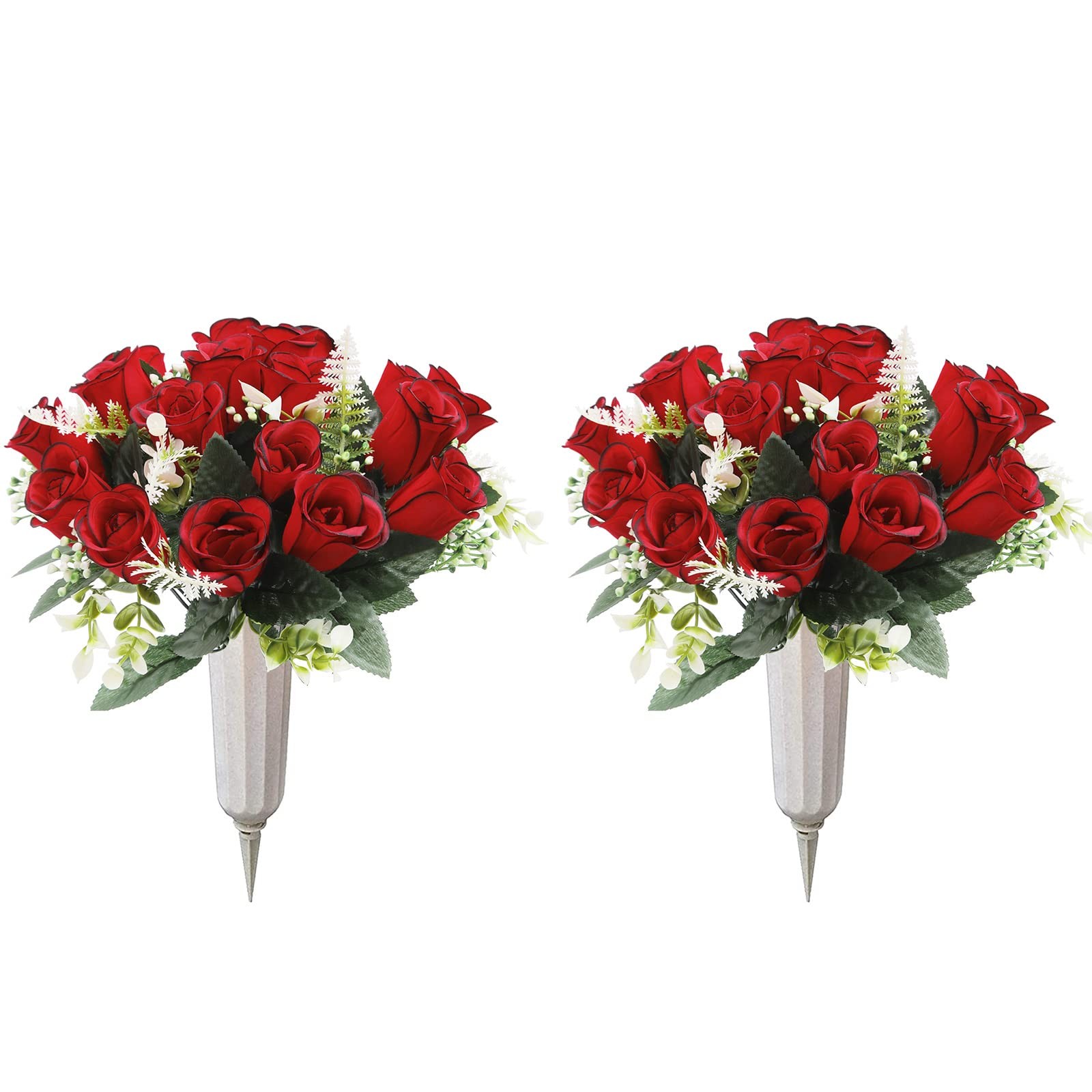 U’Artlines 2Pcs Artificial Cemetery Flowers for Grave Silk Memorial Red Rose …
