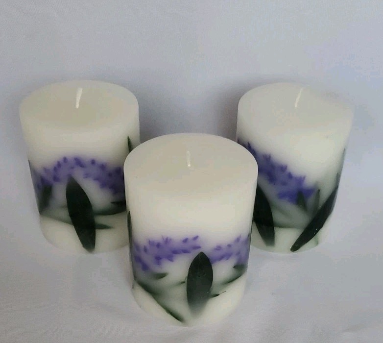 Set of 3 Candles Farm House Retreat Lavender Blossem Purple Green Kohls