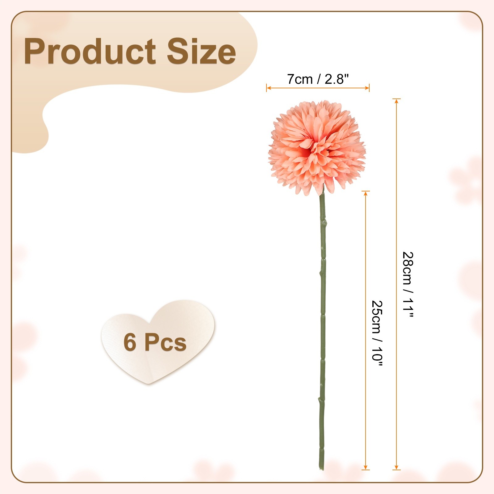 6pcs Artificial Chrysanthemum Ball Flowers Faux Mum Flower Bouquet, Dusty Rose