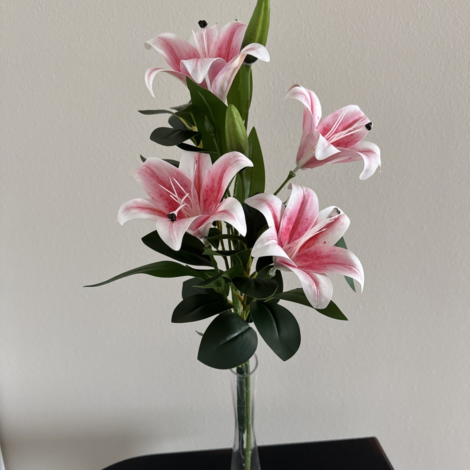 Arrangement Faux Artificial Pink Lily In Vase With Greenery Home Decor On Sale