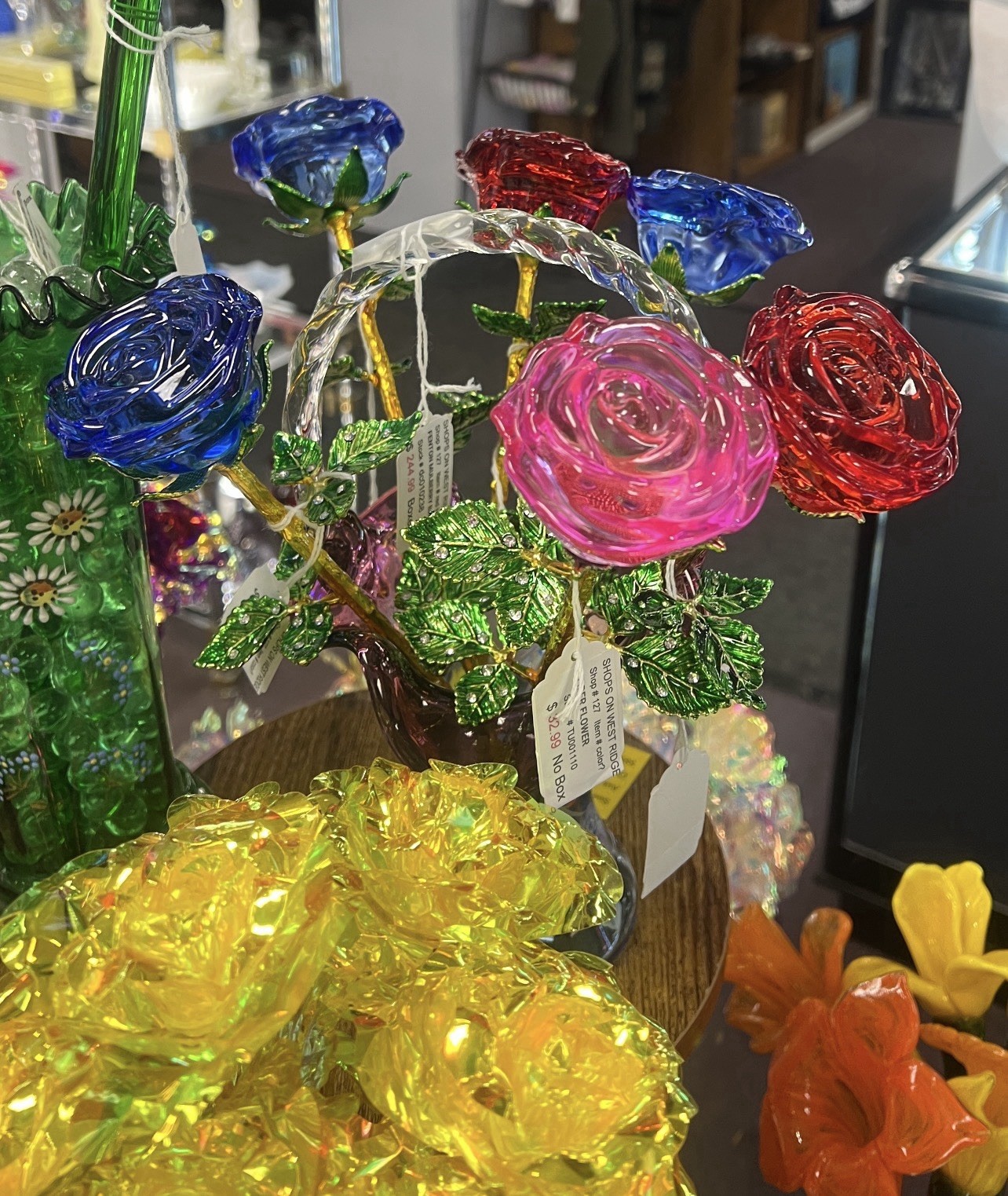 Crystal Glass Rose Flower Gold Plated Long Stem Choice Of Colors