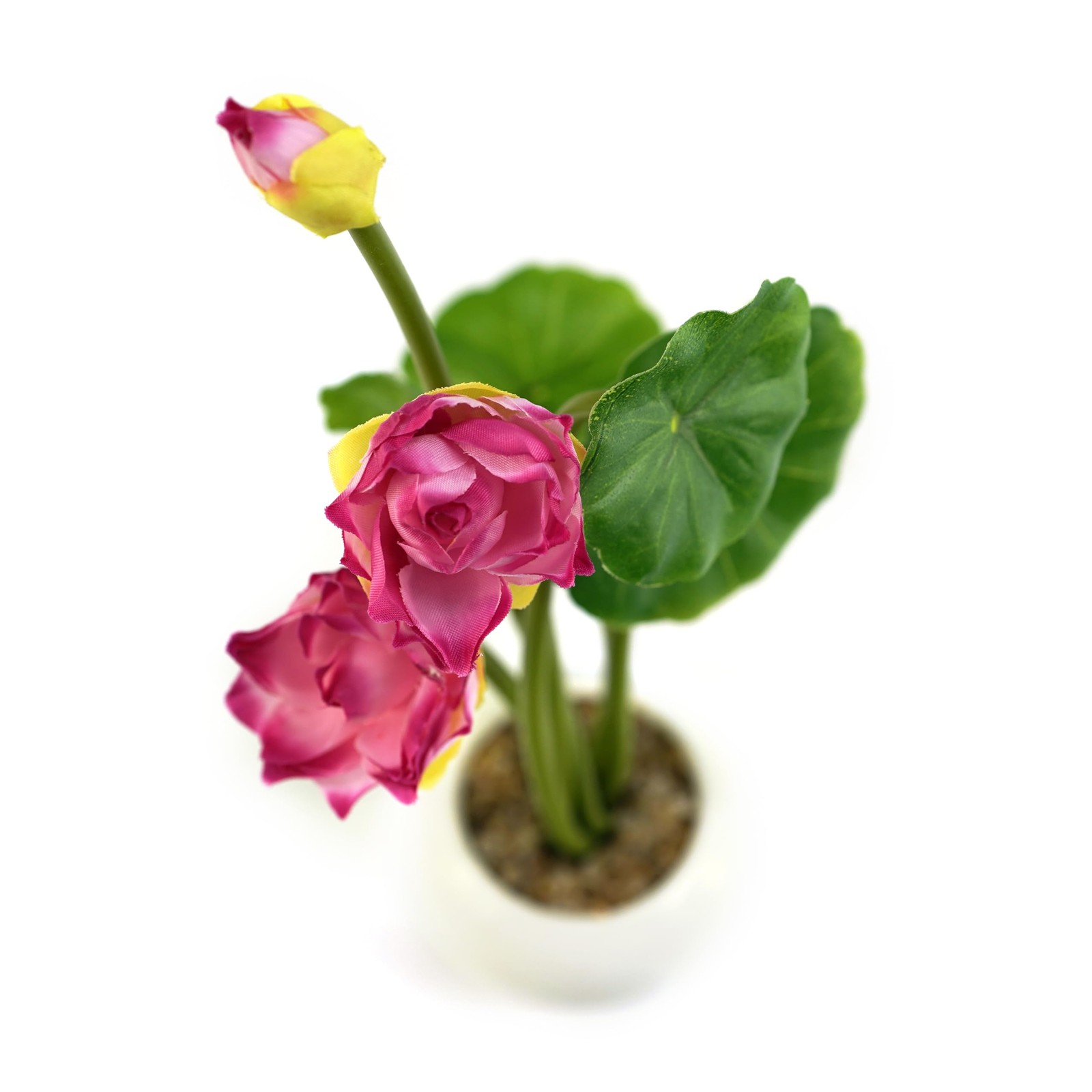 Lifelike Pink Mini Lotus Artificial Flower Arrangement in Ceramic Pot for Hom…
