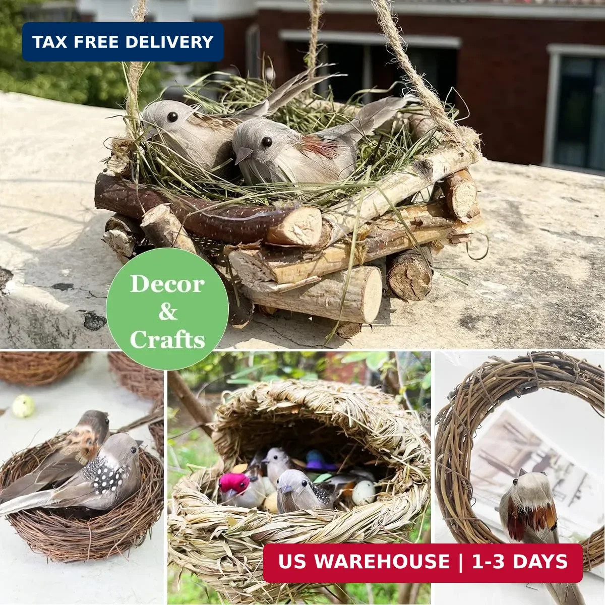 LWINGFLYER 6PCS Decorative Artificial Birds Clip on Realistic Sparrow 4inch Foam