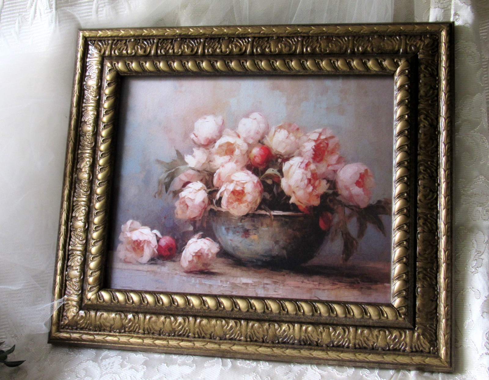 Pink Peony Home Decor,Antique Gold 8×10,Baroque,Victorian,Grand Millennial,Rose