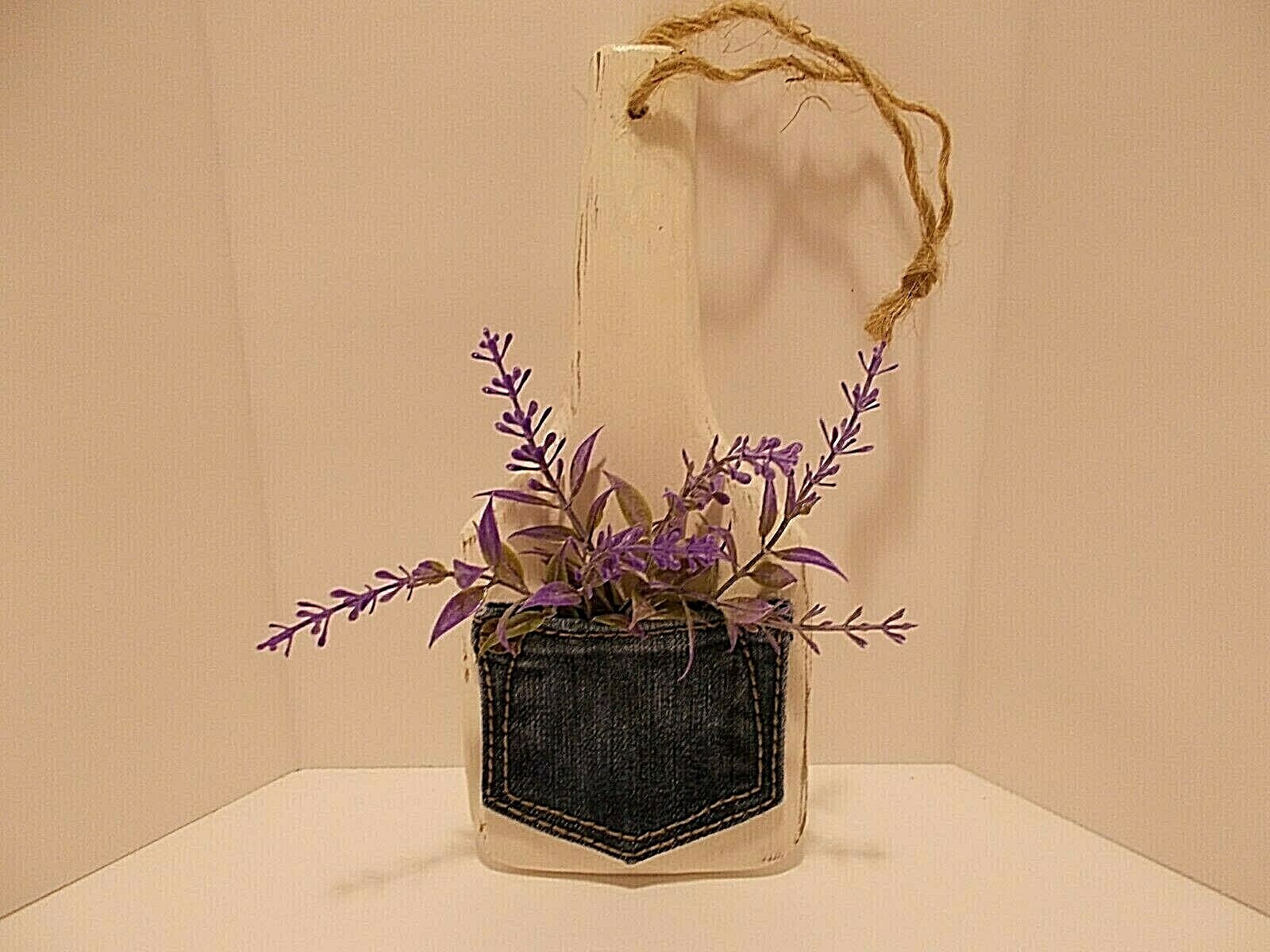 Butter Paddle Small Wooden with Small Denim Pocket of Faux Lavender Handcrafted