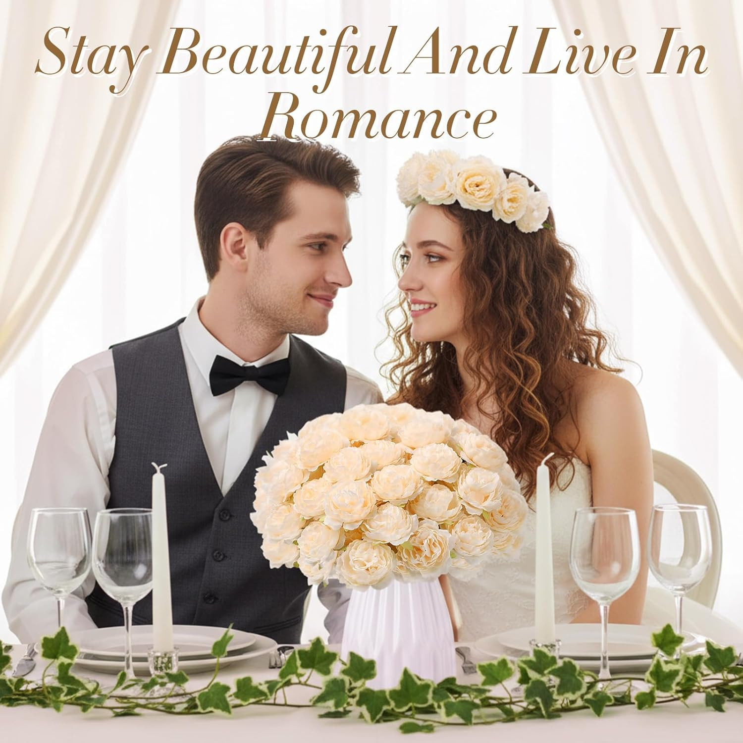 400 Pcs Champagne Silk Rose Heads for Wedding & Party Decor, DIY Floral Centerpi
