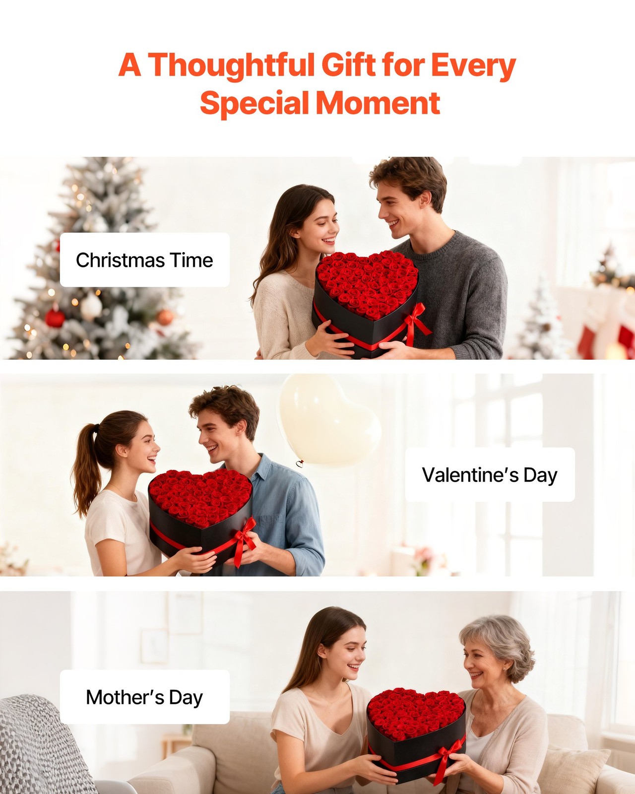 50 Preserved Red Roses in Heart Box – Eternal Flowers Gift for Her