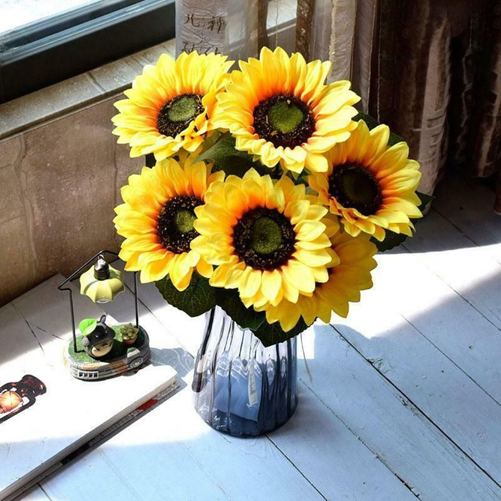 7 Heads Artificial Sunflowers Fake Flower Bouquet Garden Wedding Party Decor New