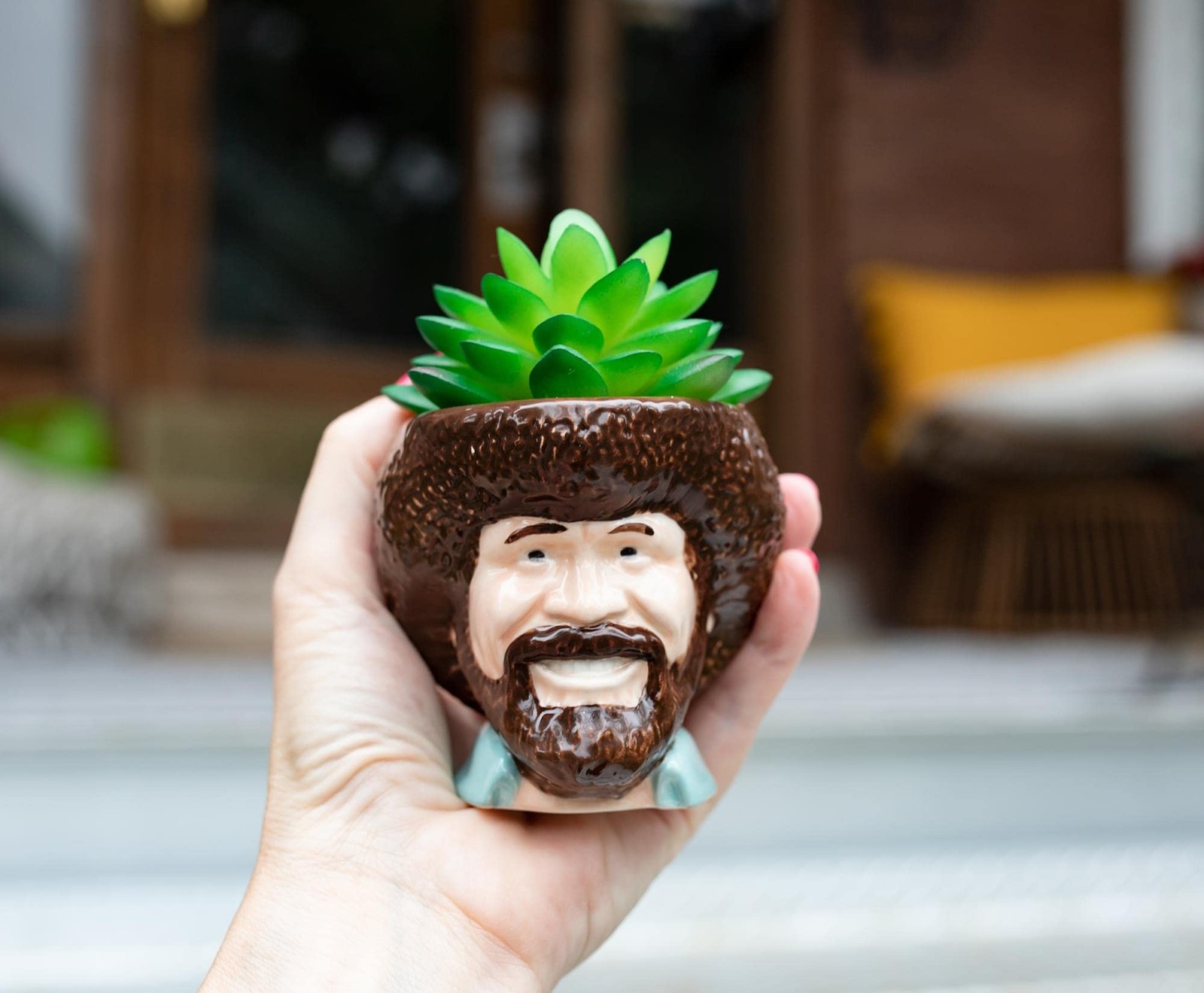Toynk Bob Ross Mini Ceramic Planter with Artificial Succulent | Small Flower …