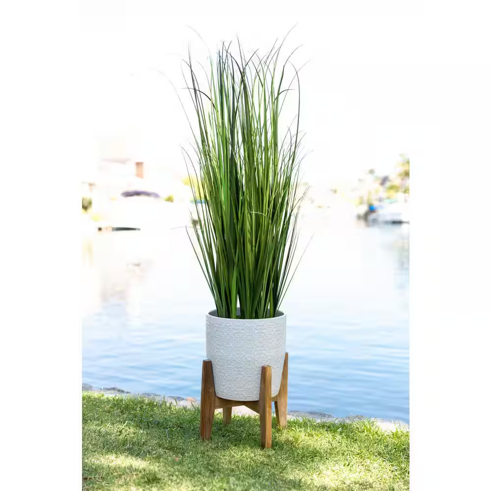 50 In. Artificial Onion Grass in 10 In. Cathdral Ceramic Pot on Stand