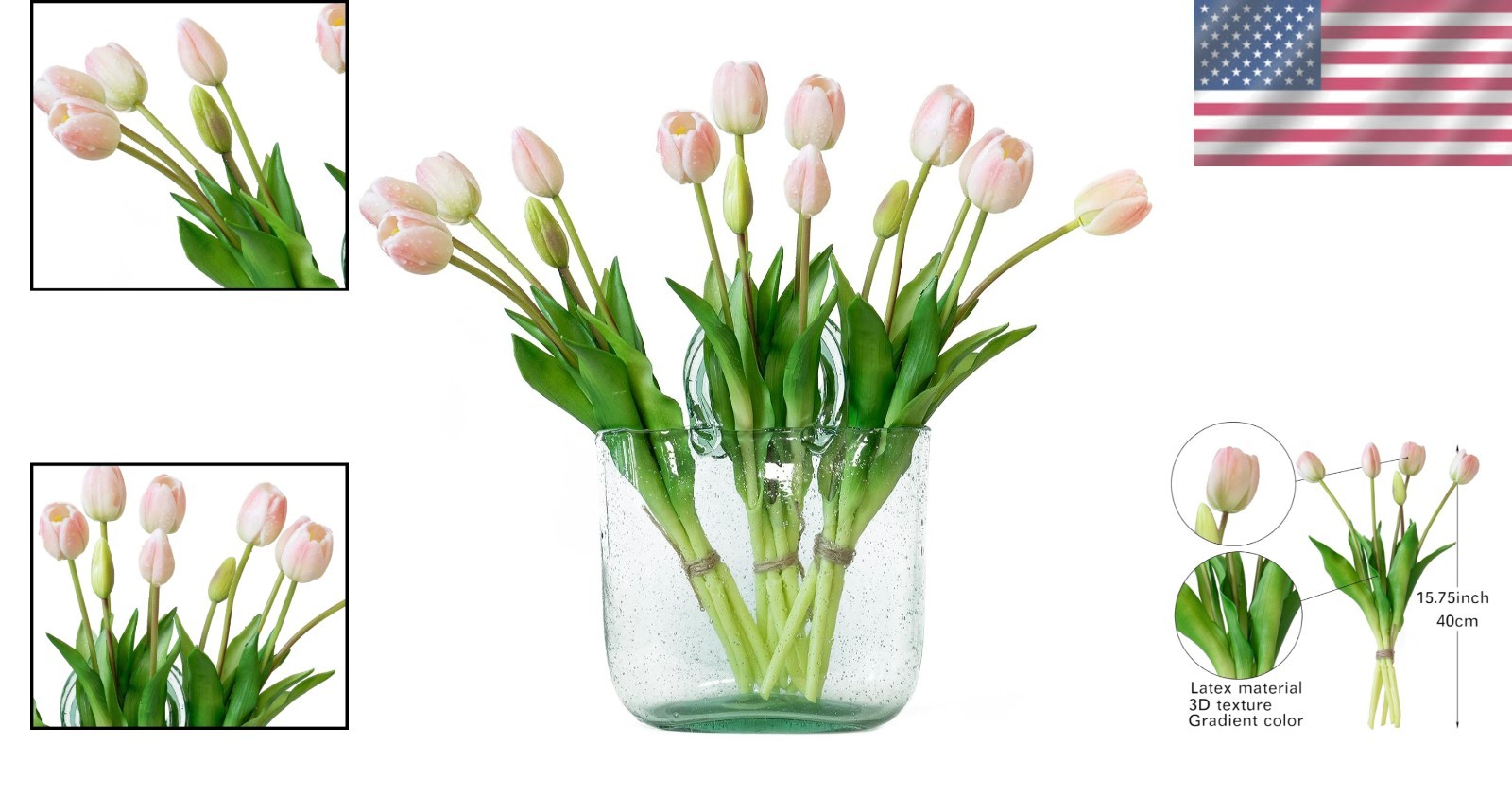 Artificial Tulip Flowers Set – 15 Pack in B Powder Pink