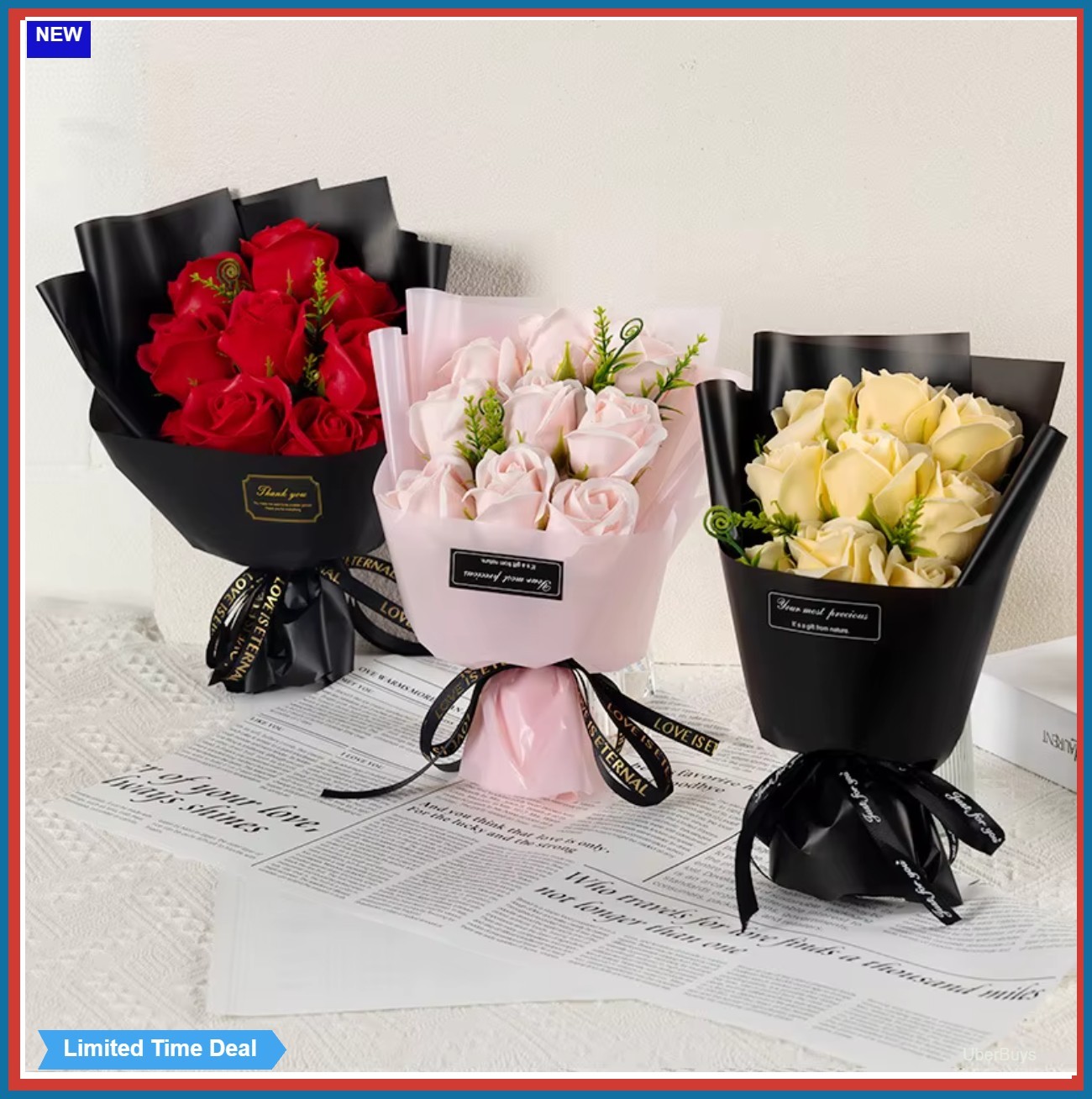 Soap Flower Rose Bouquet 9 Heads Artificial Flowers Gift Christmas Wedding