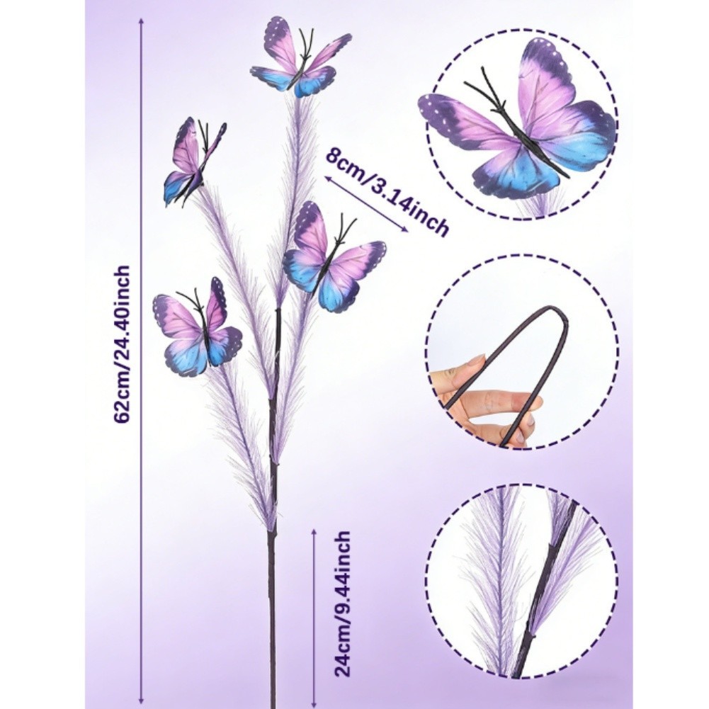 Artificial Butterfly Flower Stalk 65x6cm Purple Plastic Silk for Party Home Use