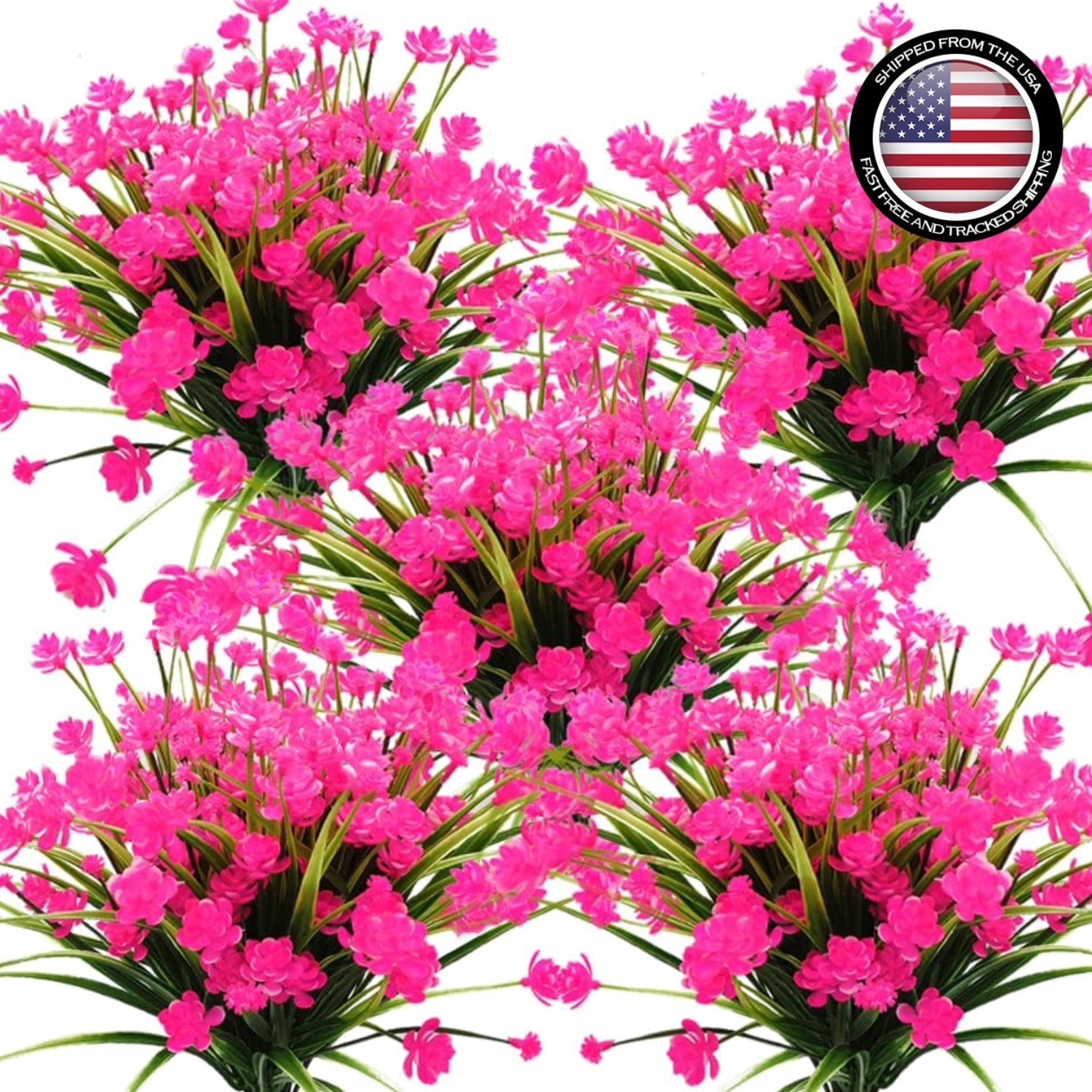 Artificial Flowers Outdoor 10 Bundles Pink UV Resistant Fake Plants Indoor Ga…