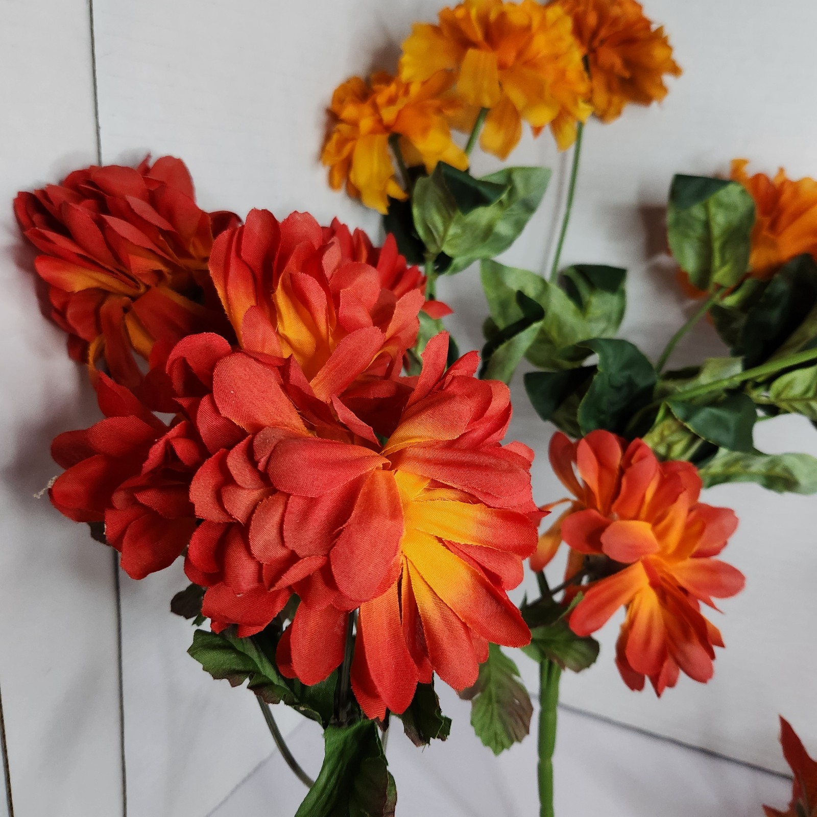 Artificial Fall Flowers Lot Orange Daisy Maple Leaves Autumn Decor Floral Stems