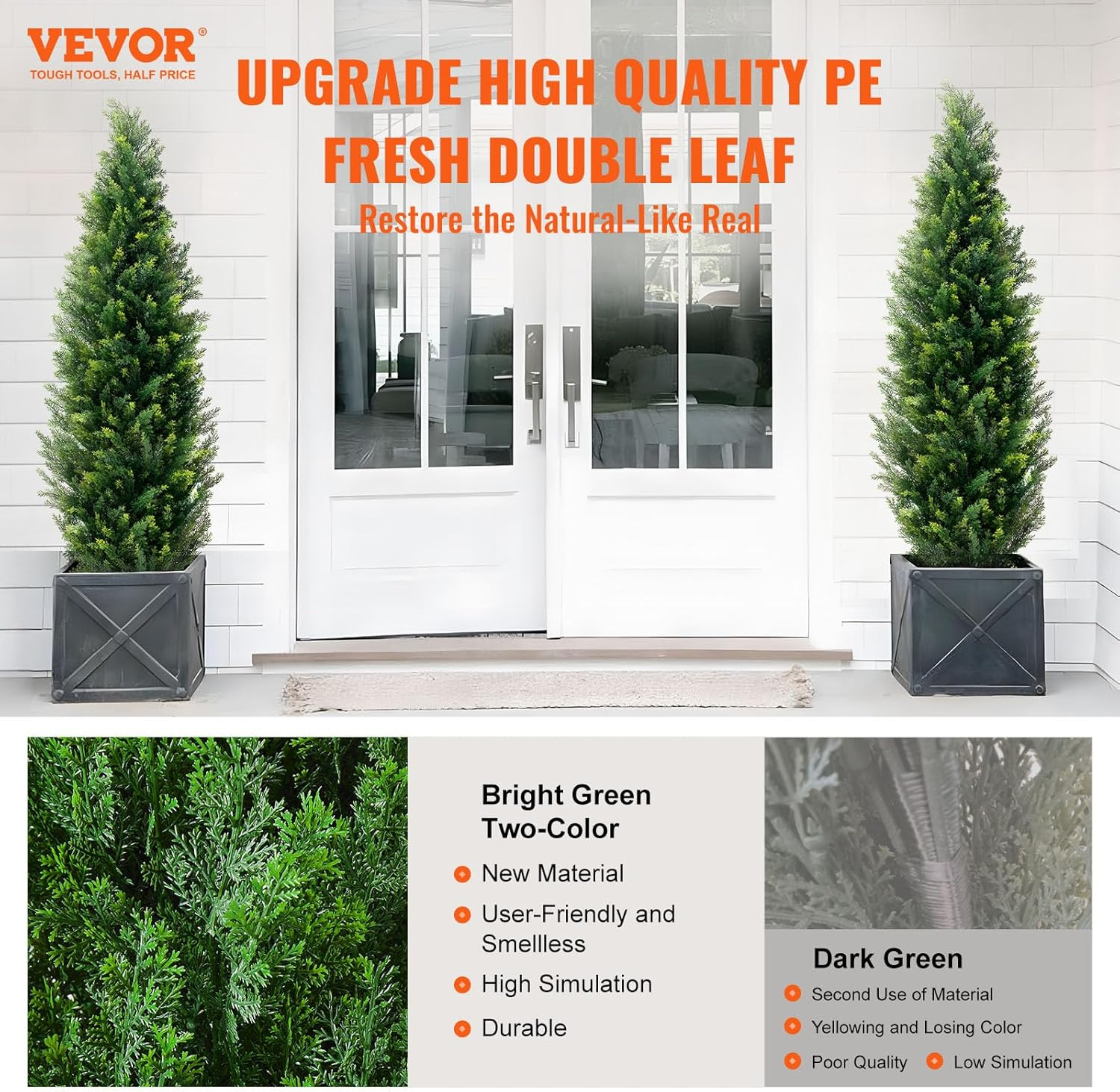 60″ Artificial Cedar Topiary Trees – 2 Pack with Pot & Extra Leaves for Decor