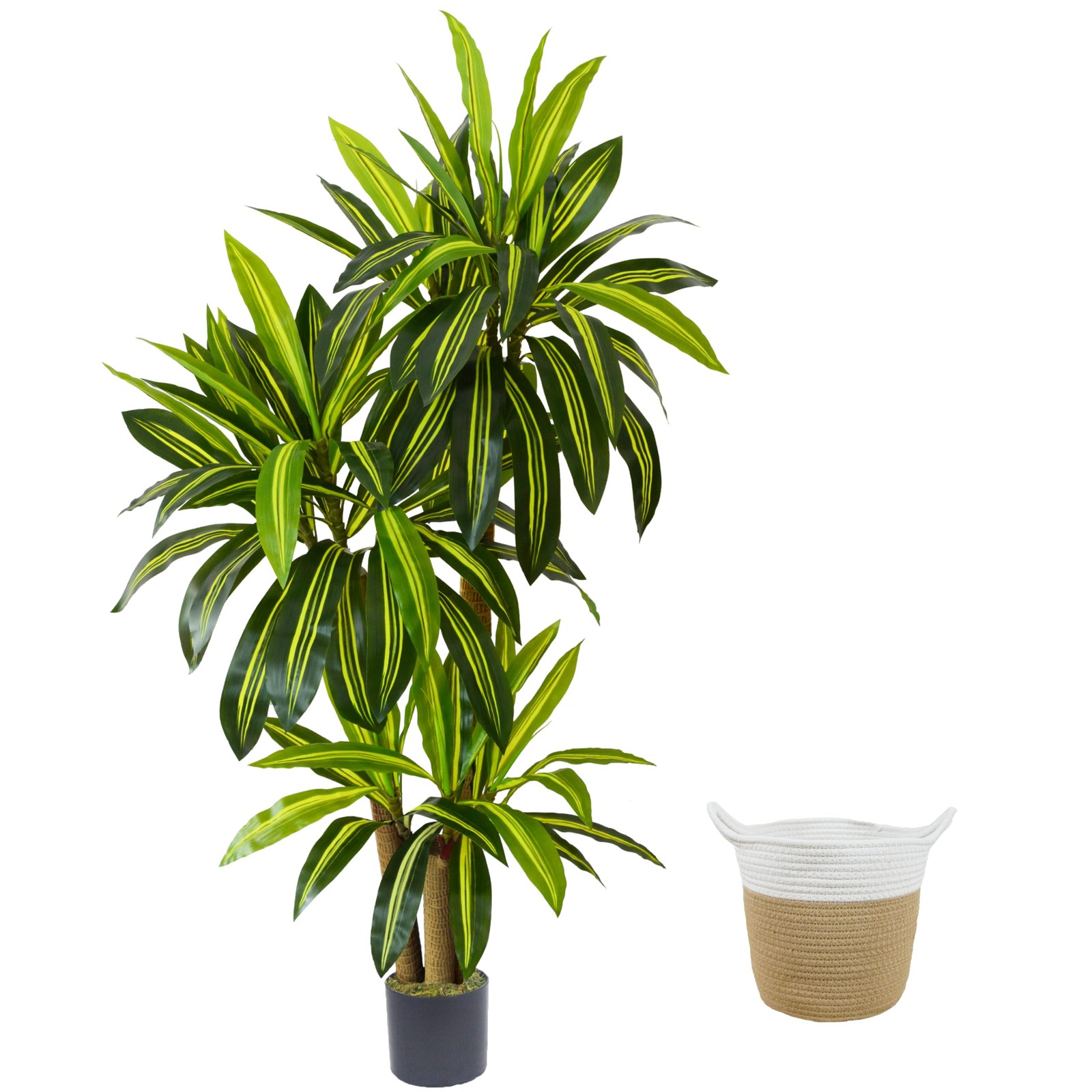 Artificial Dracaena Tree, 6ft Tall Fake Dracaena Plant with Basket, Indoor Ou…