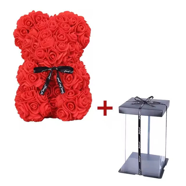 25cm Artificial Teddy Rose Flower Bear with Box Romantic Valentines Day Gift