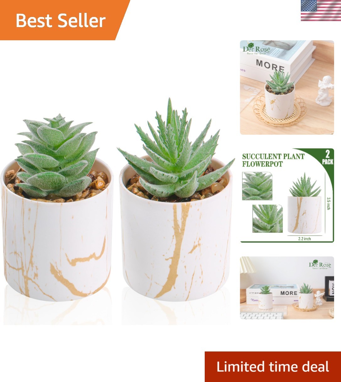 Set of 2 Eco-Friendly Artificial Succulents for Elegant Home and Office Decor