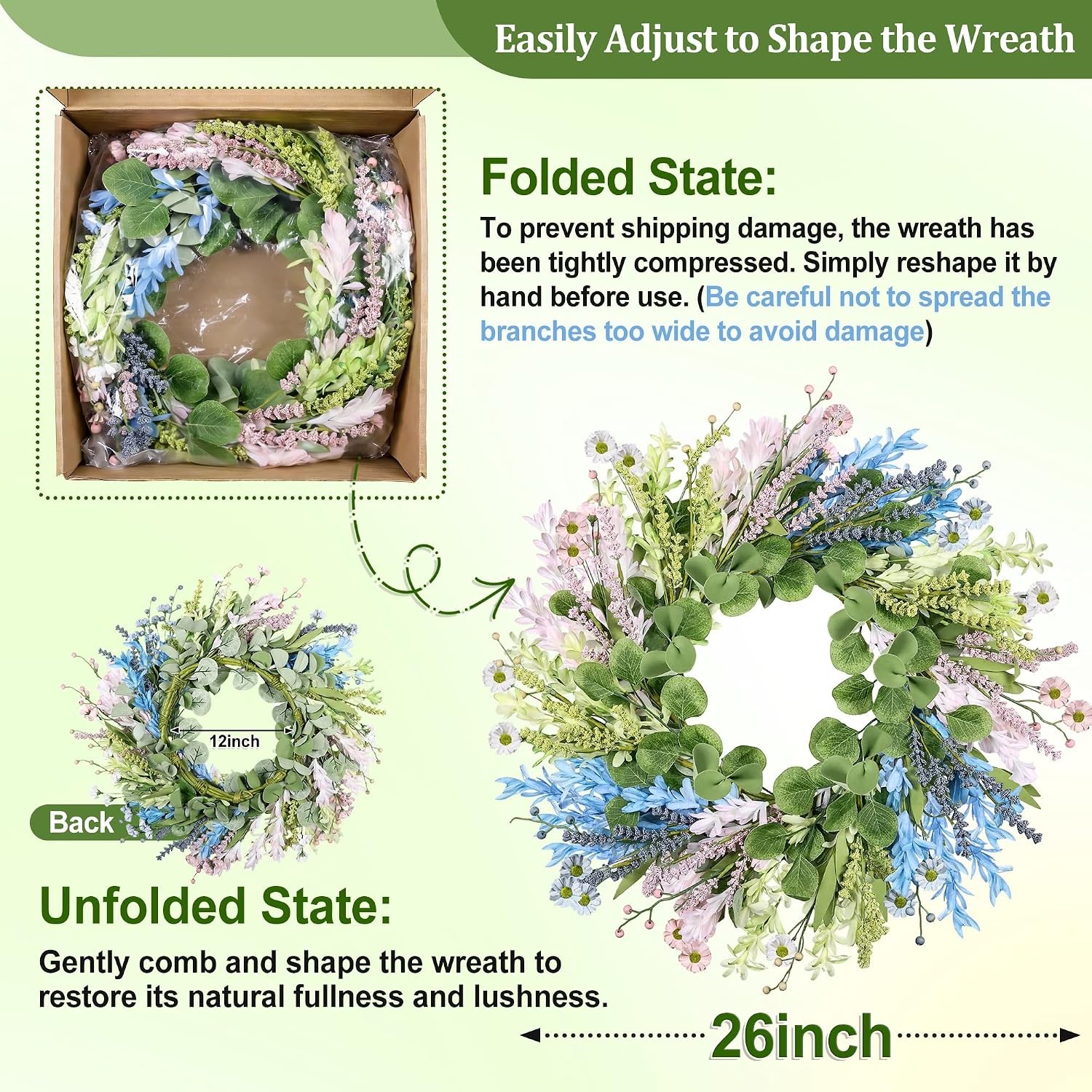 26In Macaron Forsythia Wreath All Season Front Door Farmhouse Easter Decor