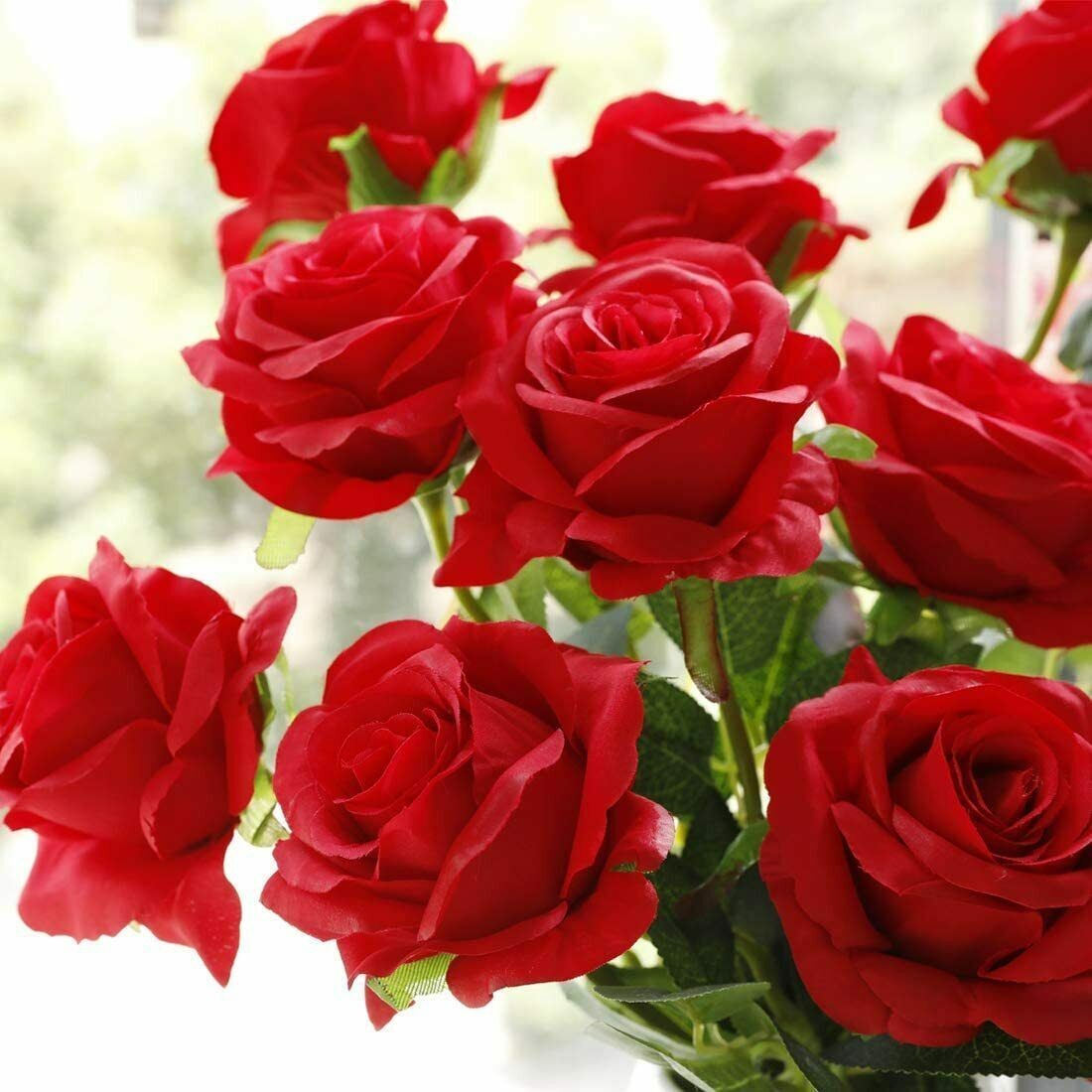 20× Red Silk Roses Artificial Flowers Realistic Bouquet Home Decor Xmas Gifts