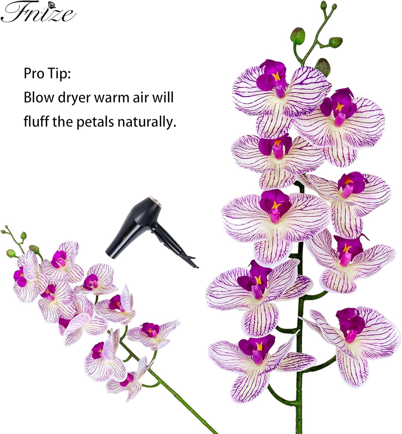 Faux Orchid Stems Artificial Flowers Phalaenopsis 38 Inch 2Pcs Real Touch Latex