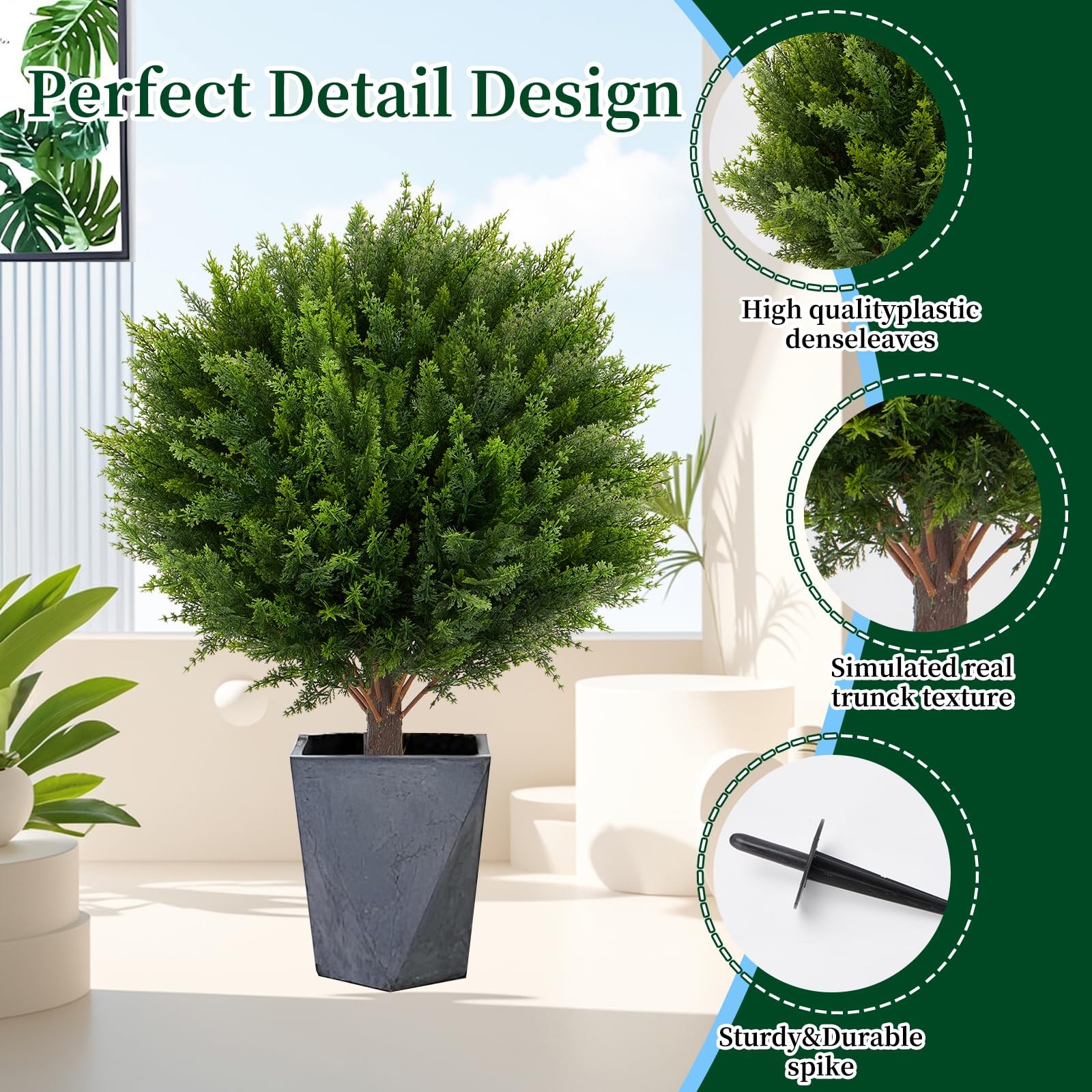 Artificial Round Cypress Topiary Trees with Ground Spike, 4 Pack UV Resistant…